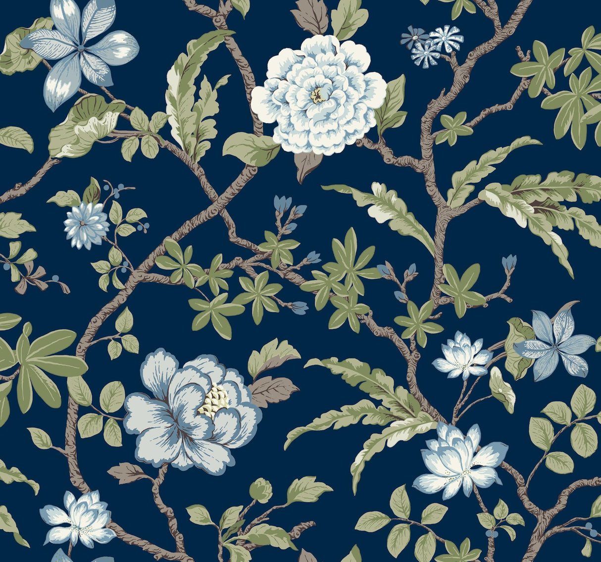 Courtyard Botanical Navy wallpaper pattern MX9652 with floral branches on a navy ground