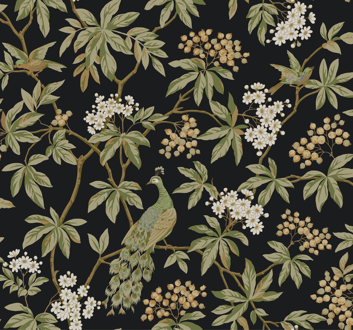 Peacock Estate Black Wallpaper by Ronald Redding – MX9662
