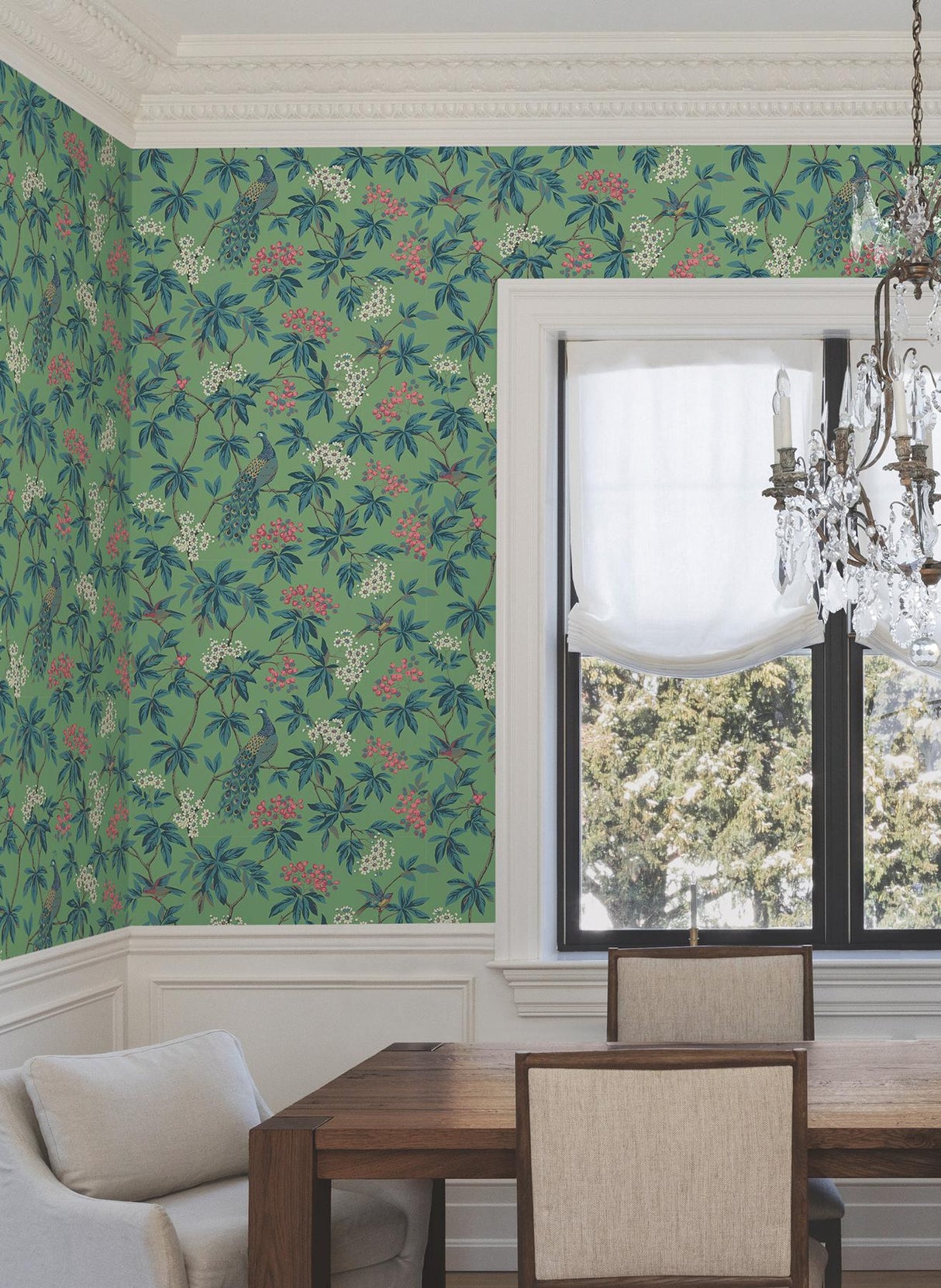 Peacock Estate Green by Ronald Redding Animals & Insects Wallpaper – York Designer Series MX9664