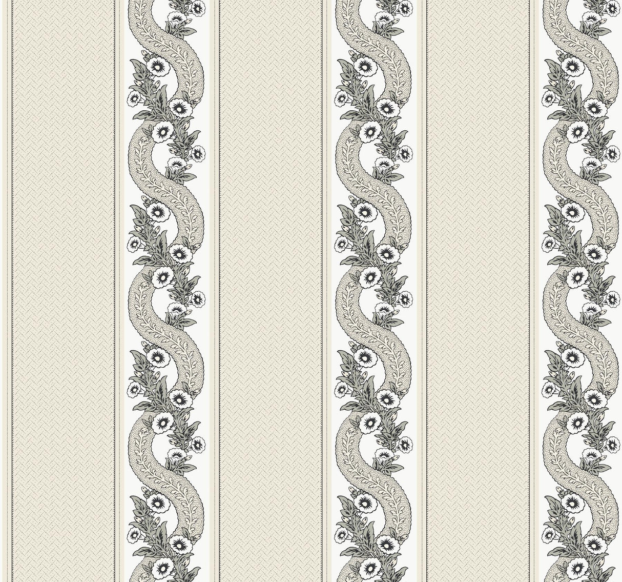 Abbey's Garland Black & White by Ronald Redding non woven wallpaper roll, 27 in x 27 ft