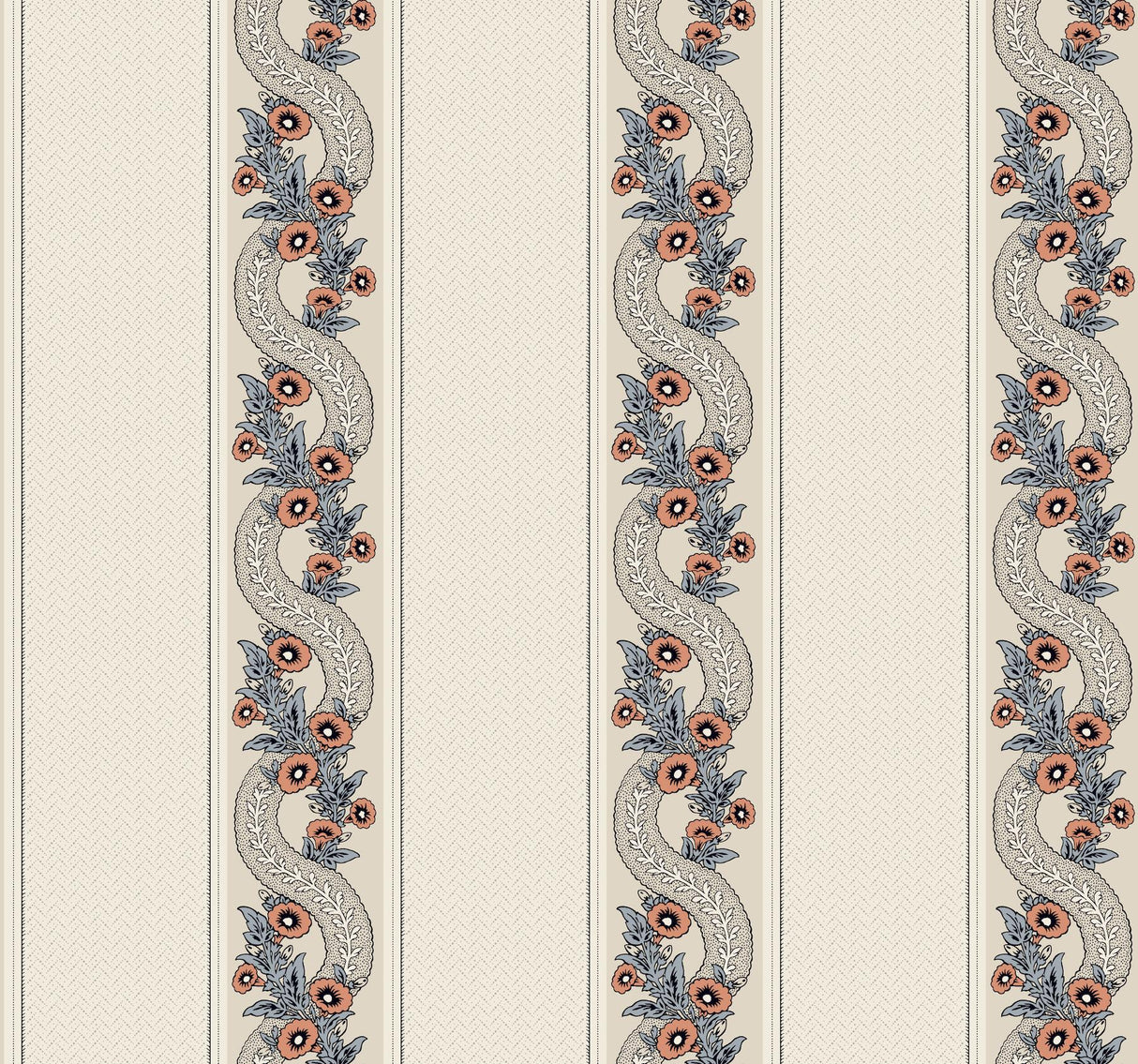 Abbey's Garland Coral traditional floral stripe wallpaper roll, 27 in x 27 ft – MX9696