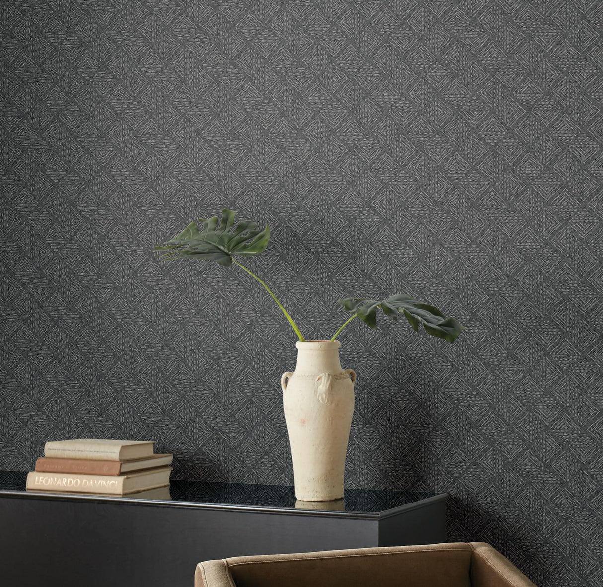 Center Square Charcoal by Magnolia Home Geometric Vinyl Wallpaper – York Wallcoverings MJ4861