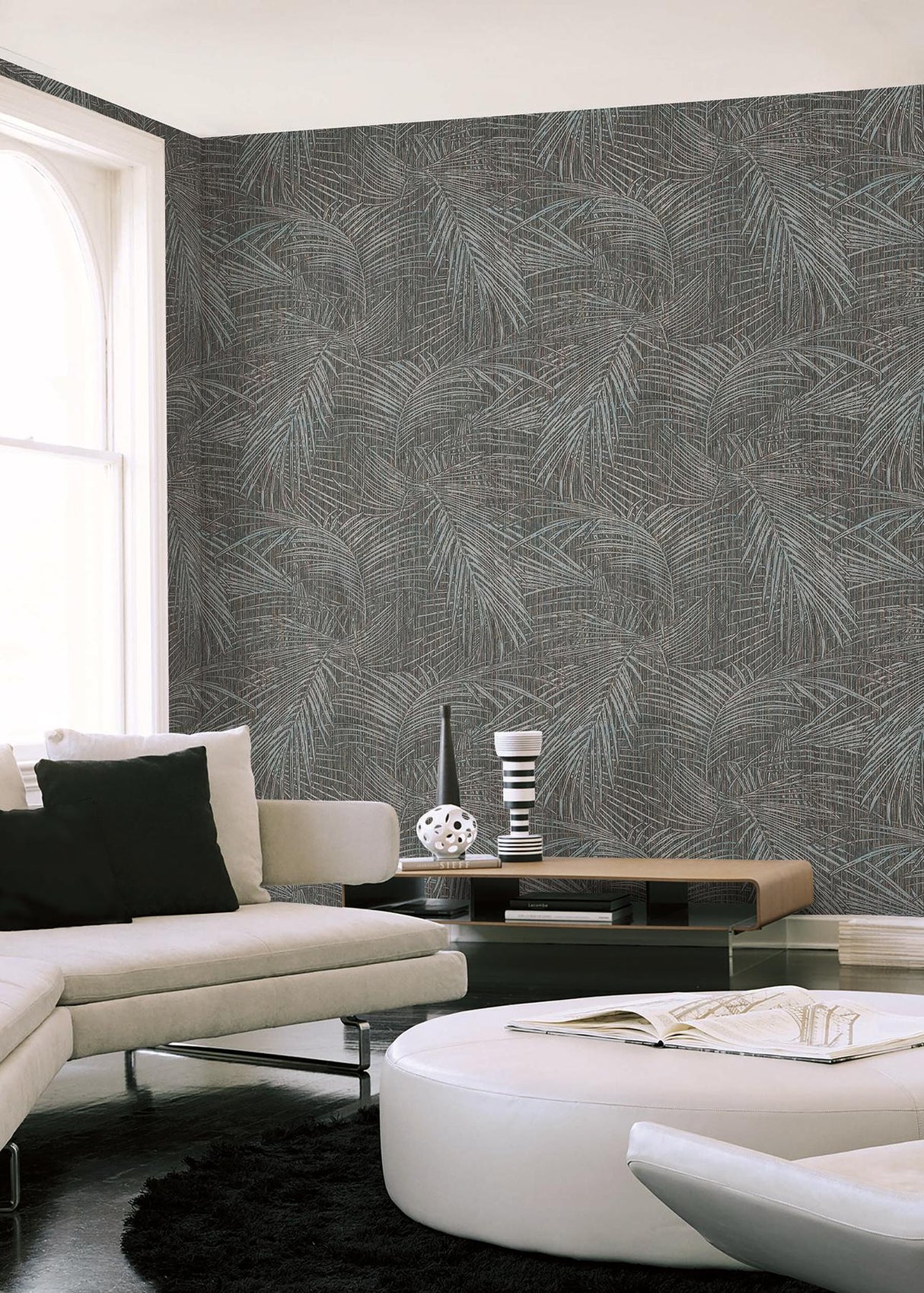 Della Palm Blue Multi by York Wallcoverings Textured Tropical Wallpaper – York Wallcoverings SI50610