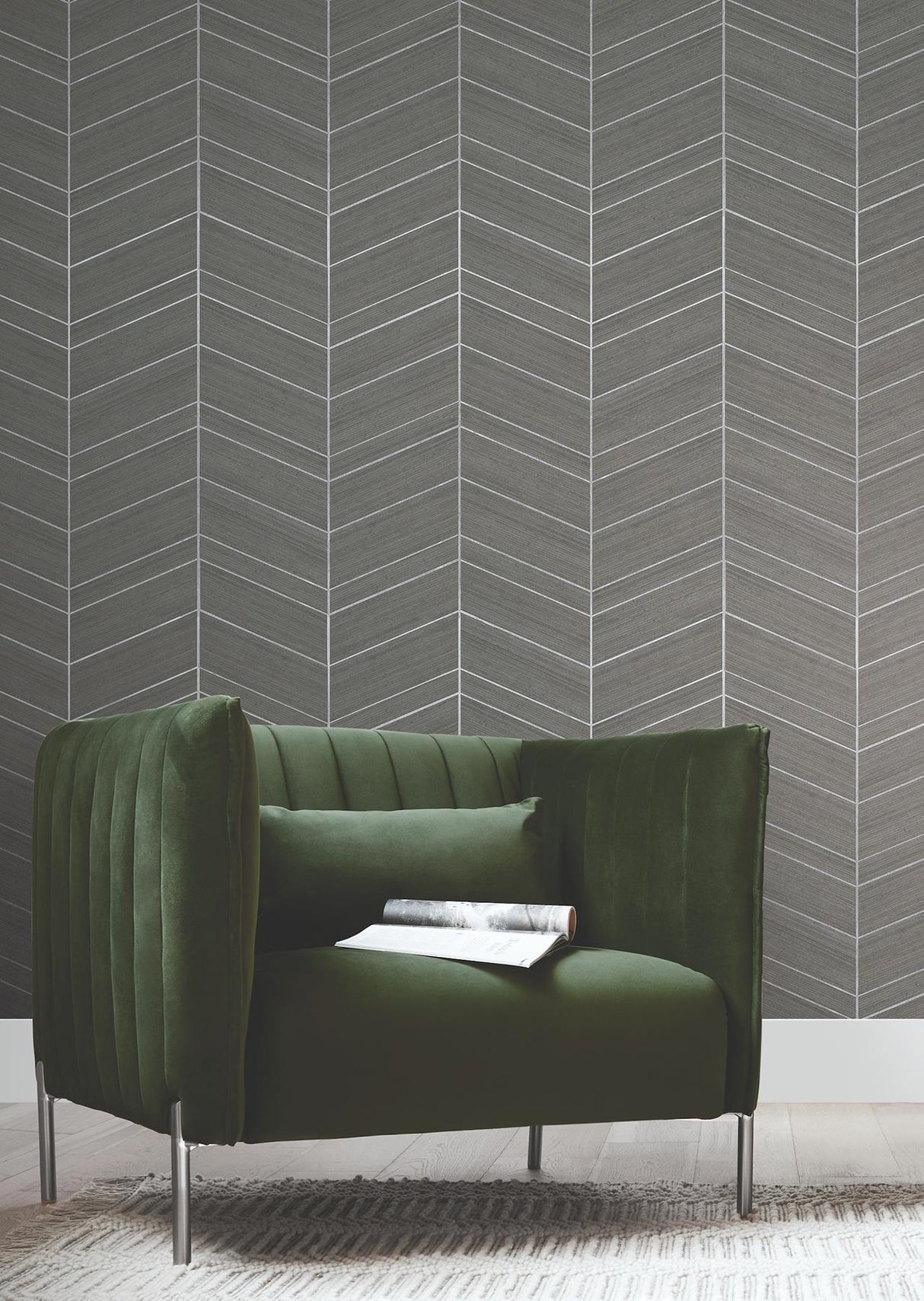 Chevron Abaca Portabella by Ronald Redding Grasscloth Wallpaper – York Designer Series YGL7035