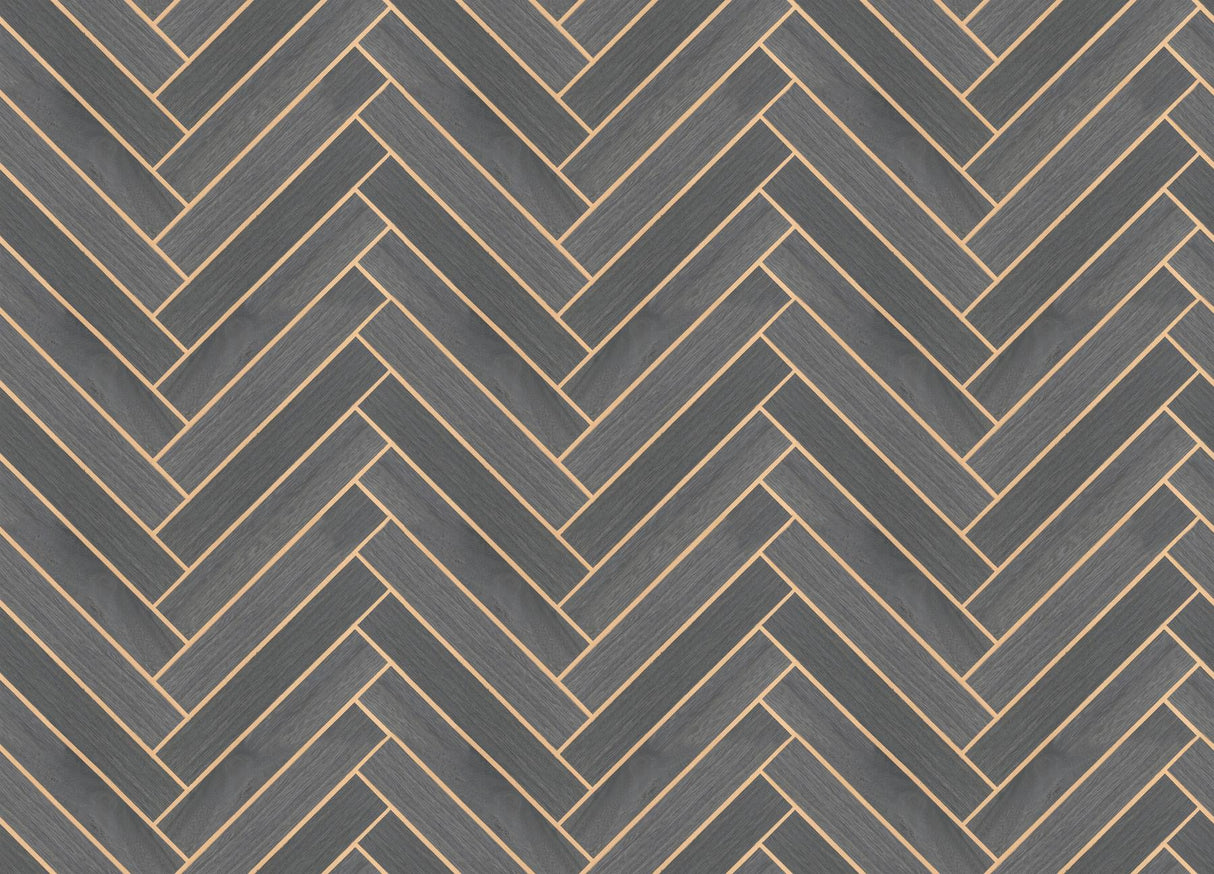 Herringbone Wood Veneer Graphite Wallpaper by Ronald Redding