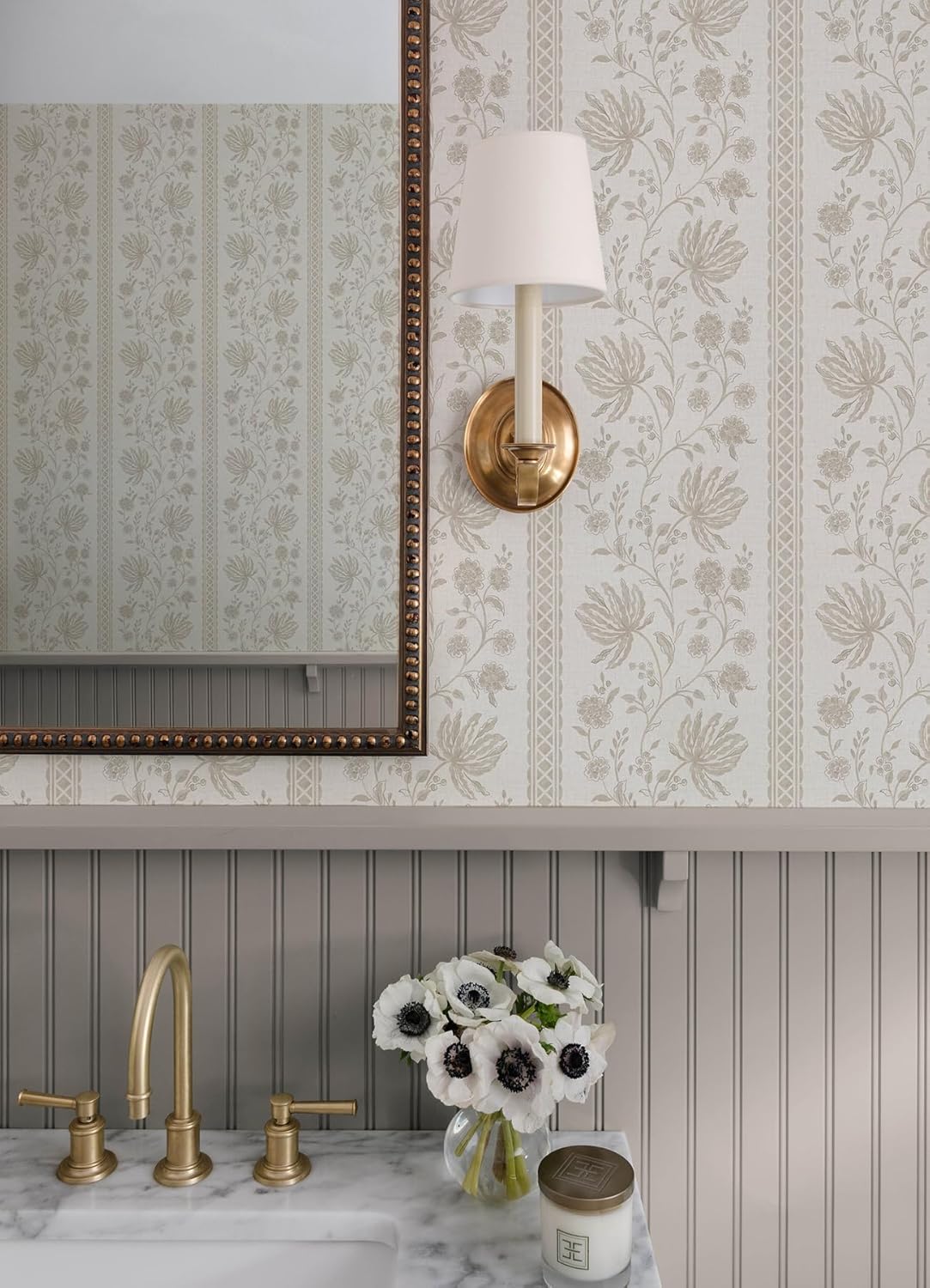 Edgemoor Taupe by Erin Gates Jacobean Stripe Wallpaper – A‑Street Prints AST6350