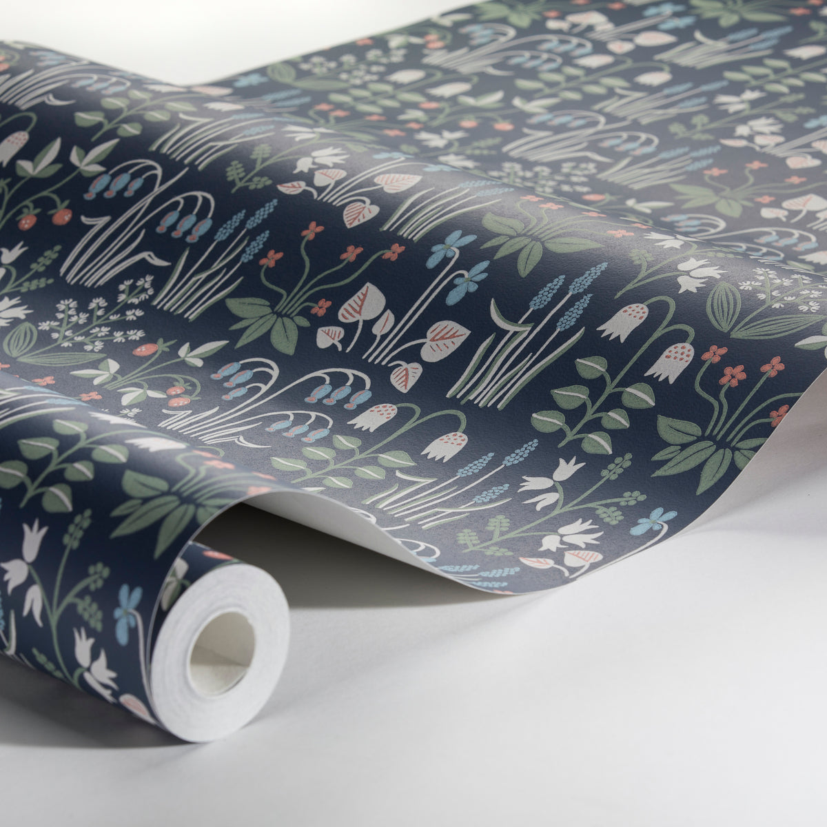 Strawberry Field Navy by Boråstapeter Whimsical Scandinavian Floral Wallpaper – Schumacher 7215