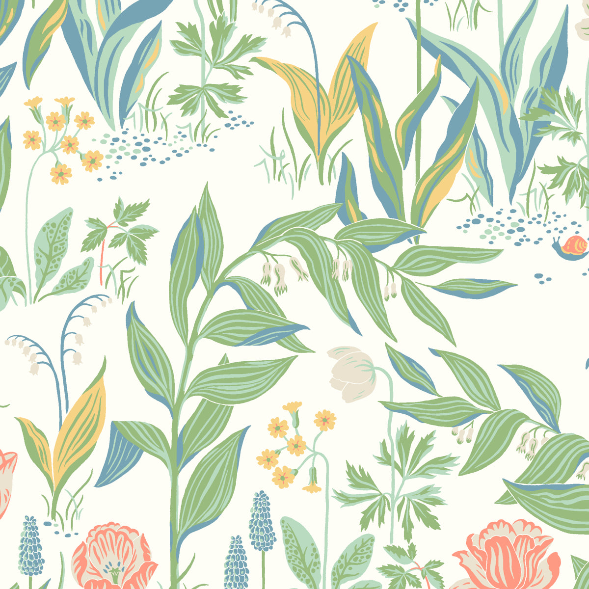 Spring Garden wallpaper in Ivory Multi by Boråstapeter for Schumacher, featuring a lively floral botanical pattern with tulips, peonies, and roses.