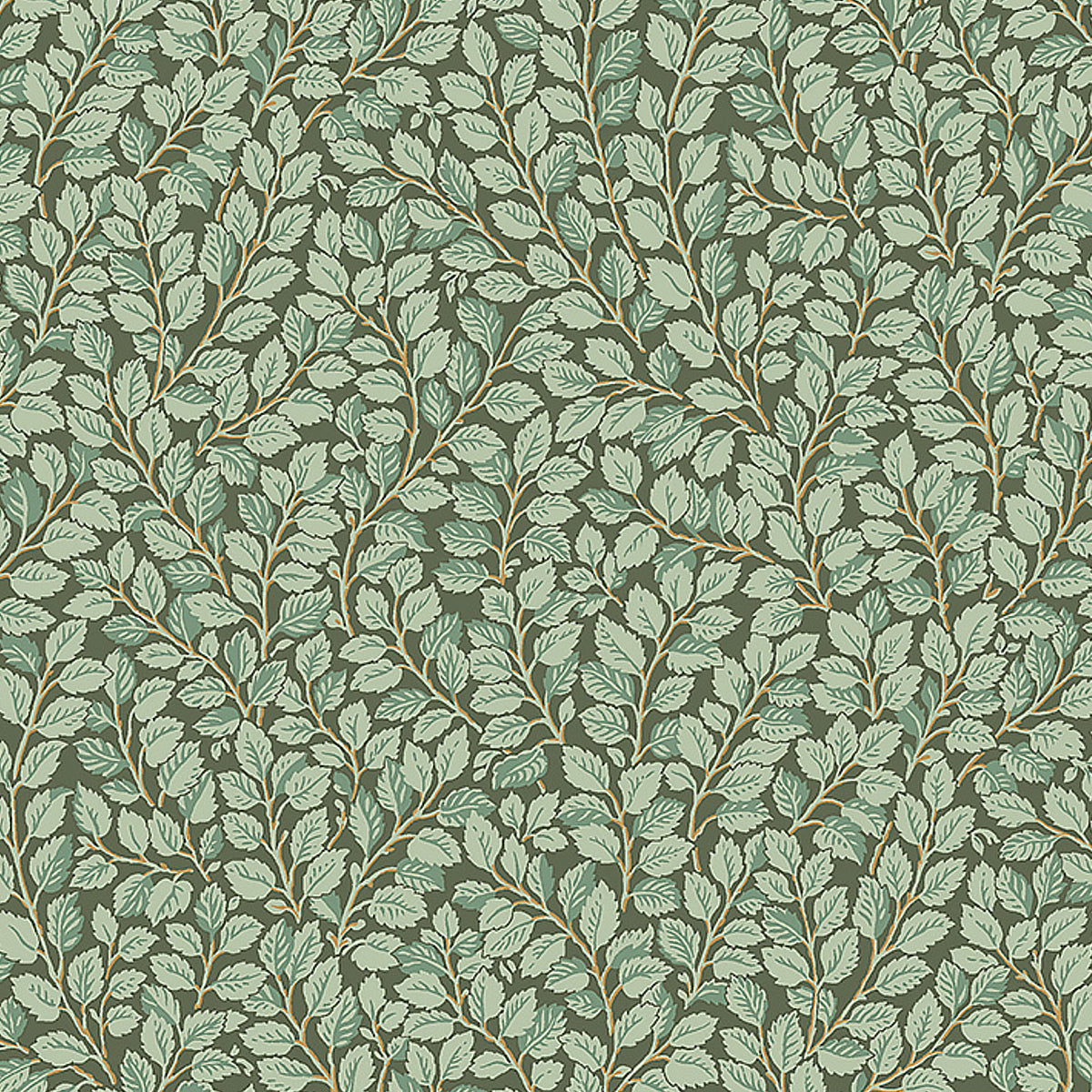 Hazel wallpaper in Spruce by Boråstapeter for Schumacher, intricate botanical leaf pattern in green tones