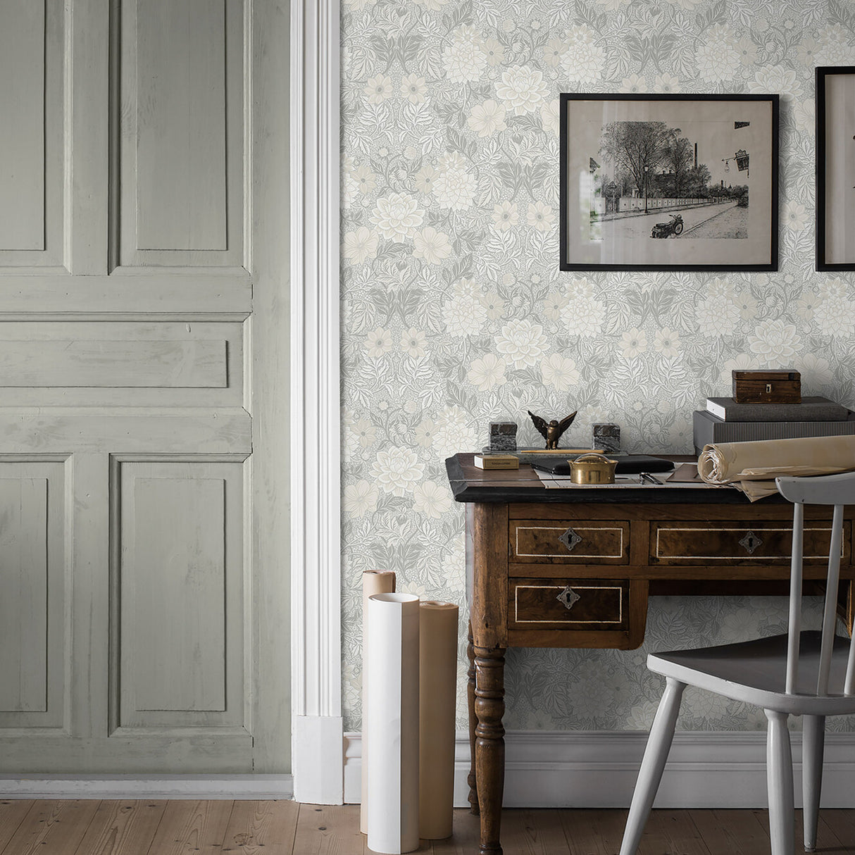 Dahlia Garden Natural by Boråstapeter Arts & Crafts Floral Wallpaper – Schumacher 7664