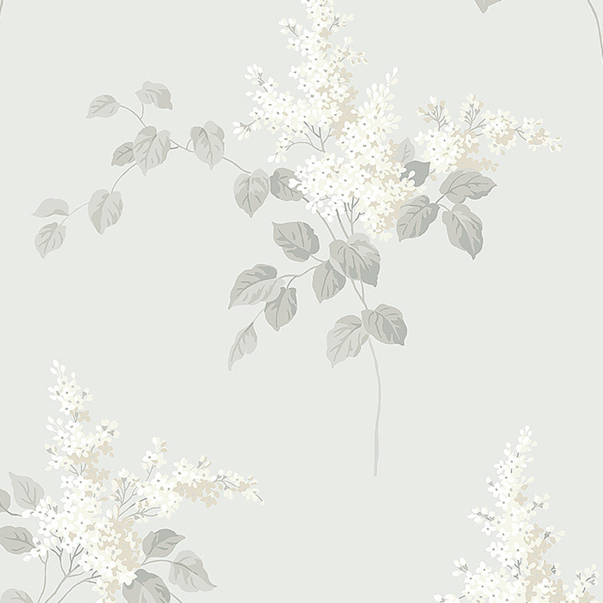 Lilacs grey floral wallpaper by Boråstapeter for Schumacher, featuring intricately detailed lilac blossoms and leaves.