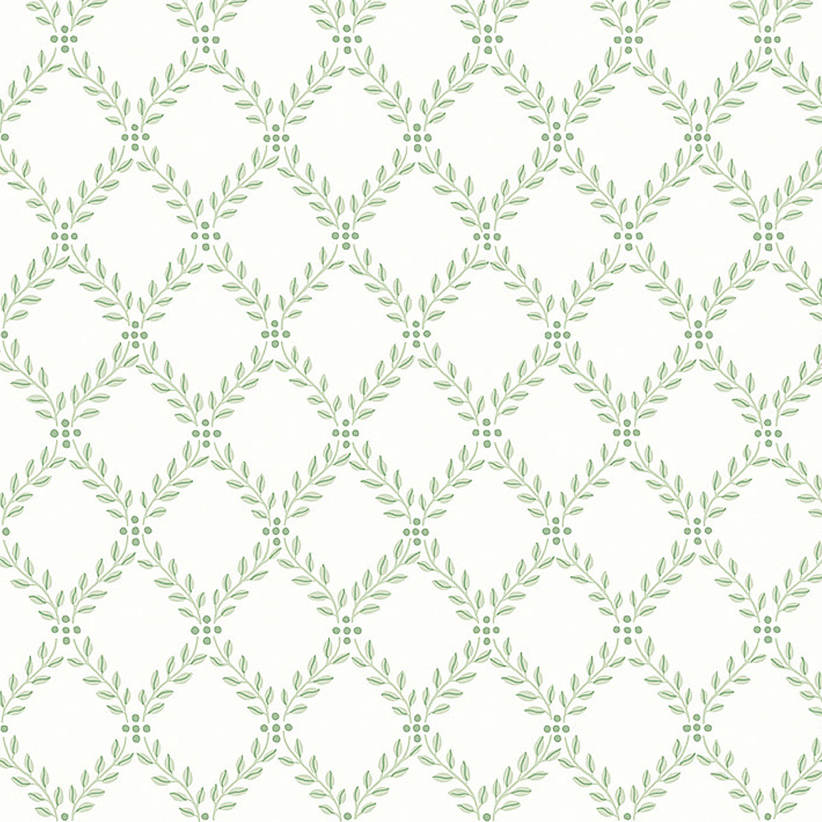 Trellis Leaves wallpaper in Leaf by Boråstapeter for Schumacher, featuring a classic trellis pattern of green foliage on a light background.