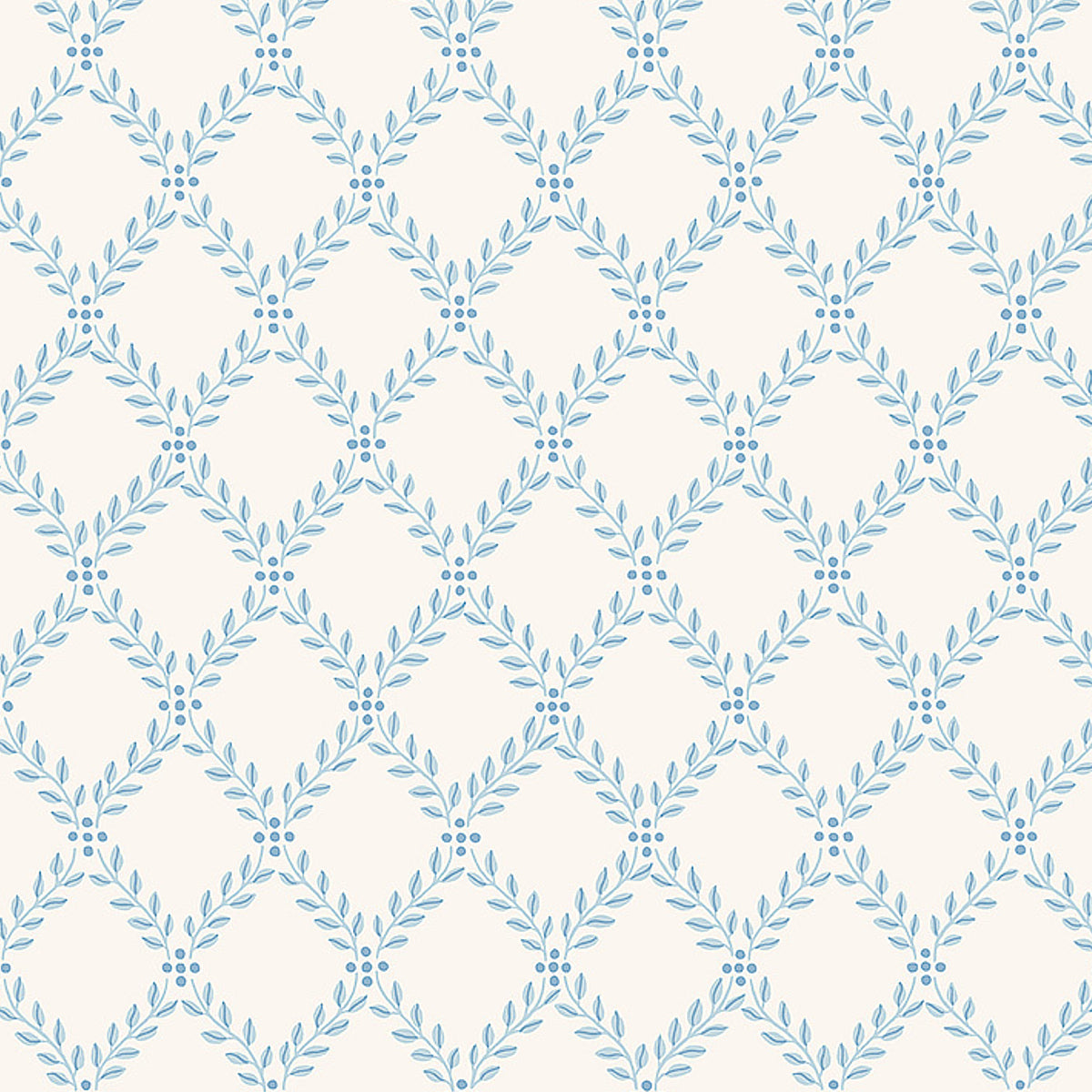 Trellis Leaves blue wallpaper by Boråstapeter for Schumacher, classic trellis foliage pattern on non-woven material