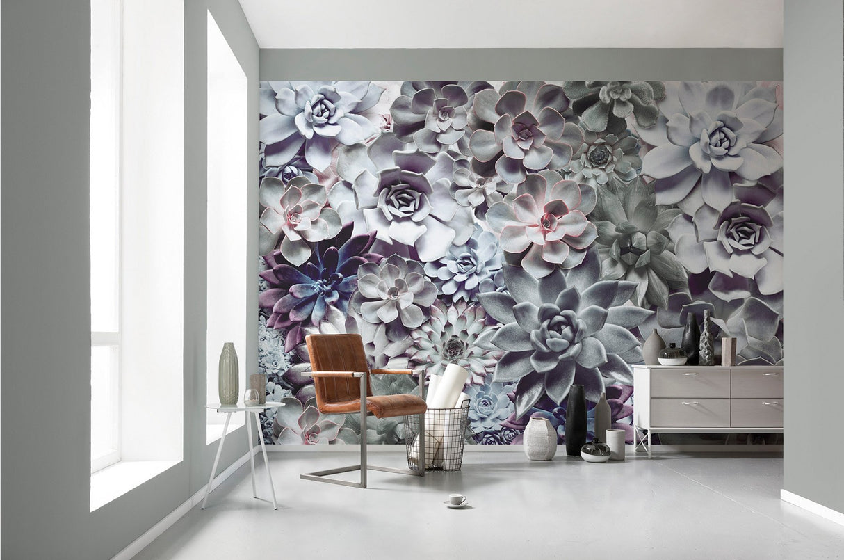 Shades Succulent Floral Wall Mural in Green and Grey - Komar 8-962