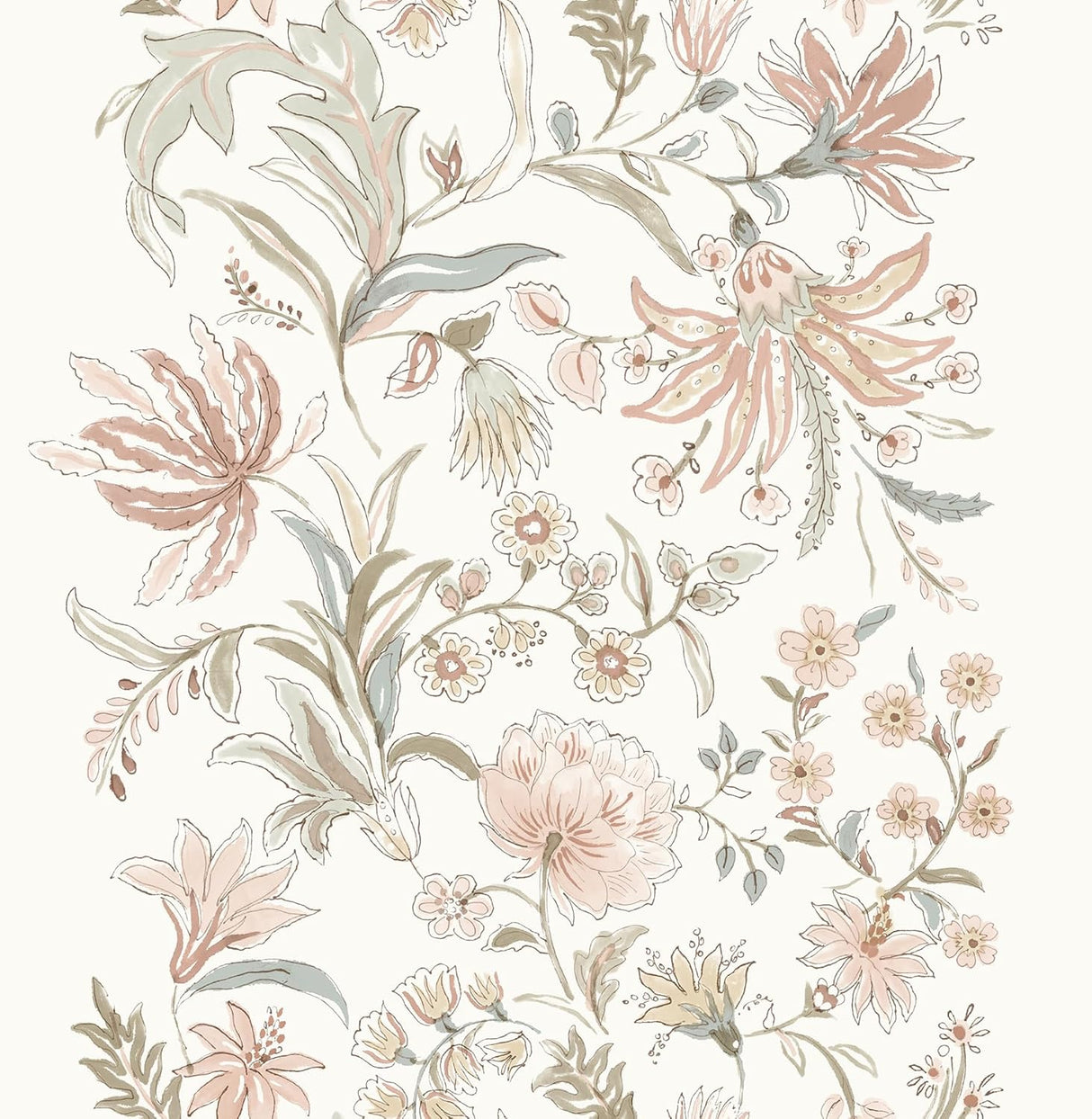 Teonna Light Pink Floral Stripe Wallpaper pattern and roll