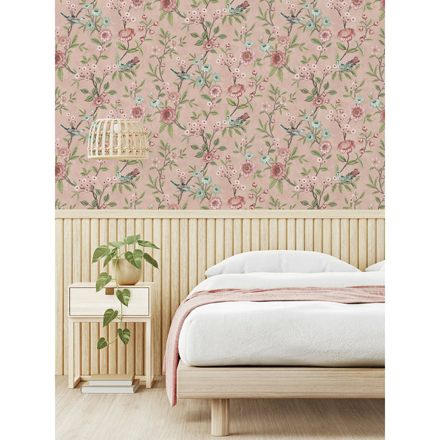 Elspeth Pink by Fine Decor Floral Trail Wallpaper – Brewster Home Fashions FD43445