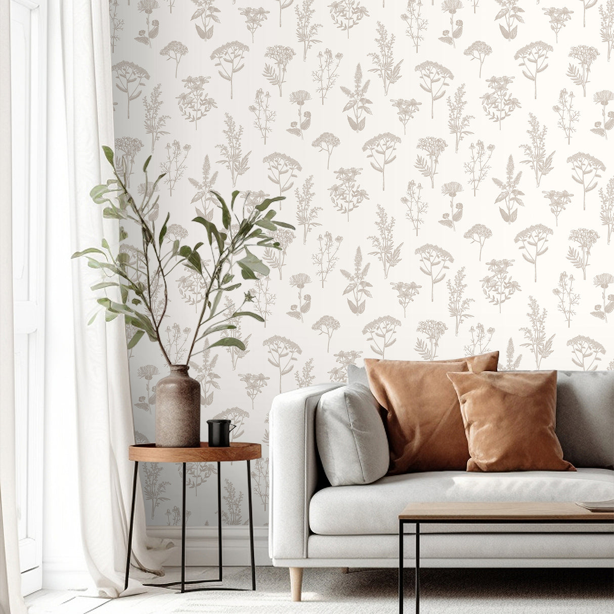 Luminous Botanical Sketch Silver by Veer Decor Metallic Nature Wallpaper – Veer Decor 8195-AB2