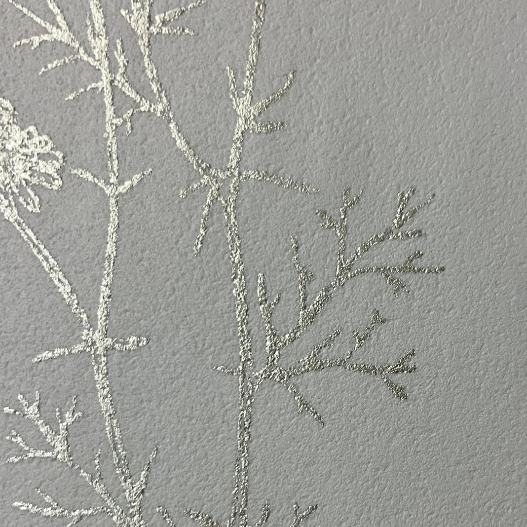 Luminous Botanical Sketch Silver by Veer Decor Metallic Nature Wallpaper – Veer Decor 8195-AB2