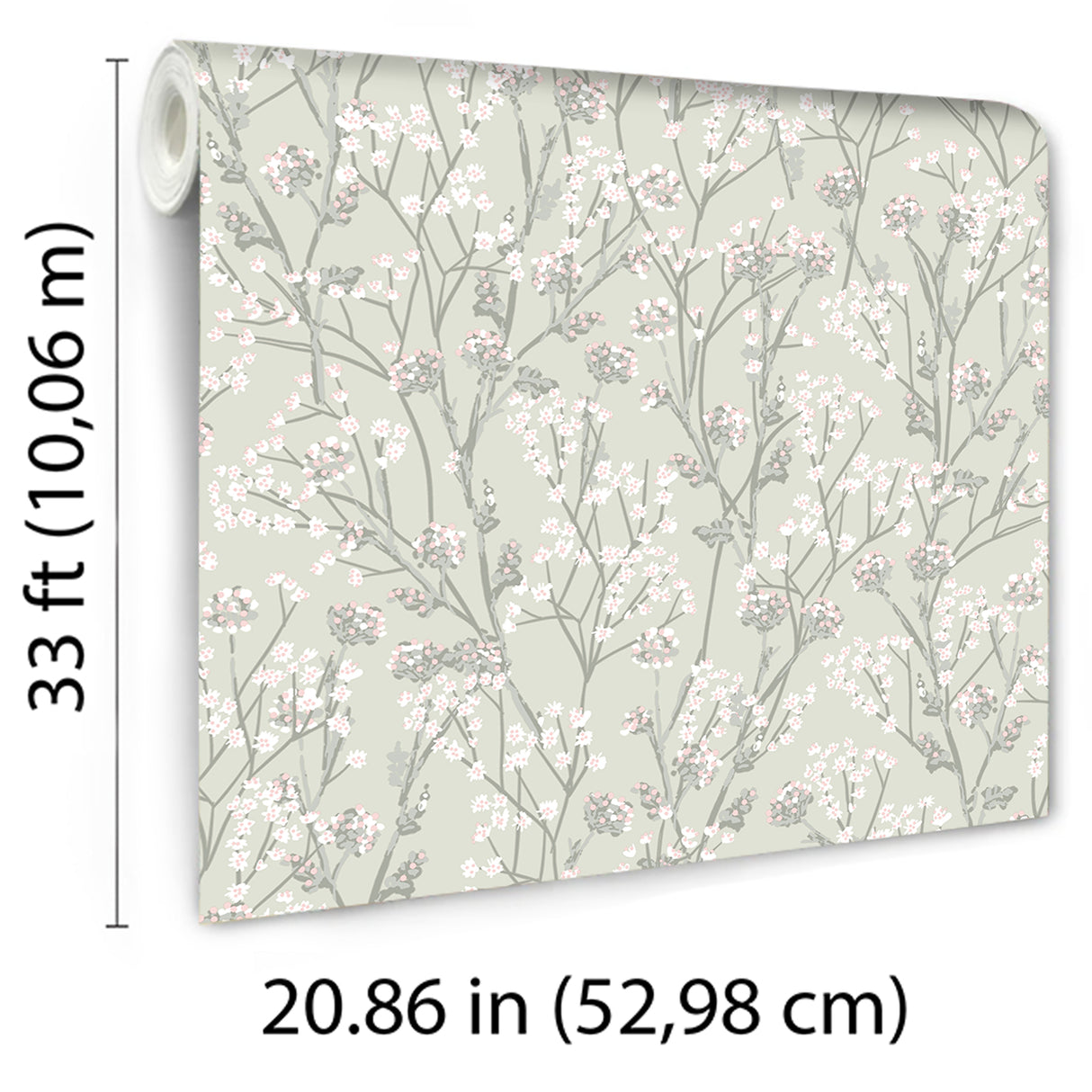 Blossom Branches Grey Green by — Floral Wallpaper – Veer Decor 8195-AG4