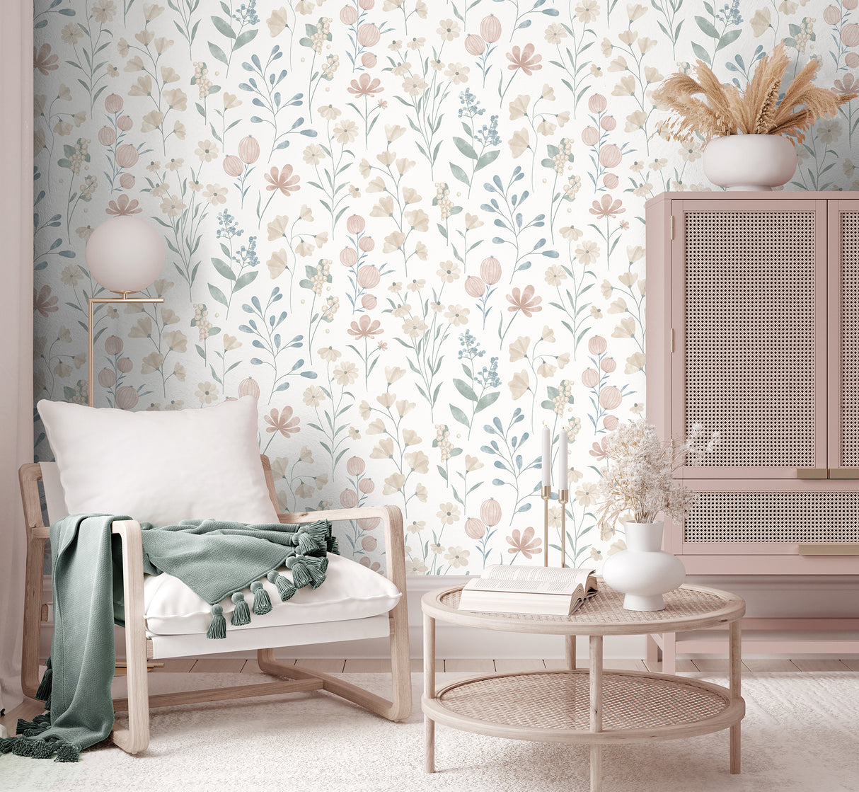 Floral Candy Beige and Green by Veer Decor Non-Woven Unpasted Wallpaper – Veer Decor 8195-AI3