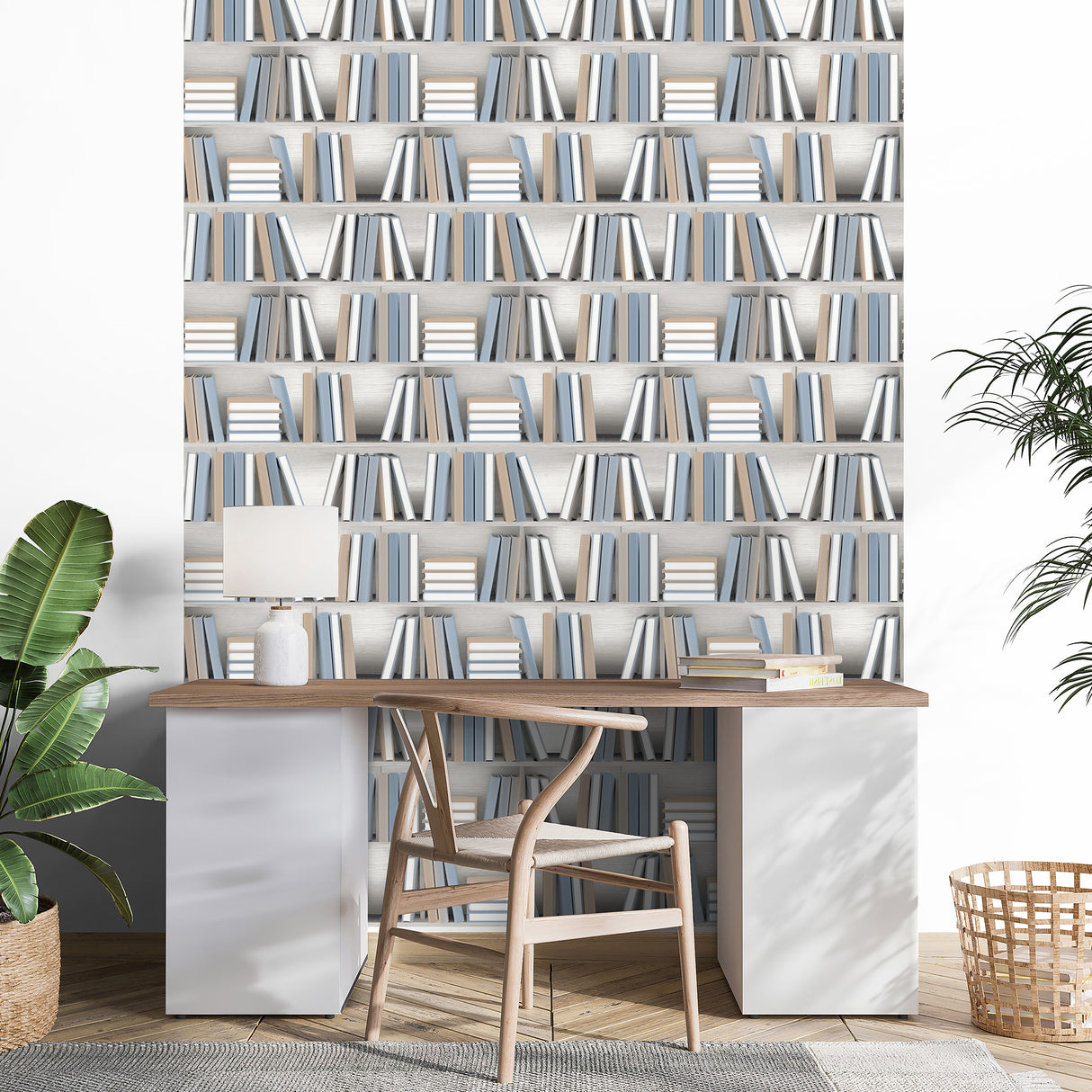 Nook Book Blue by Veer Decor Novelty Bookshelf Wallpaper – Veer Decor 8196-AB1