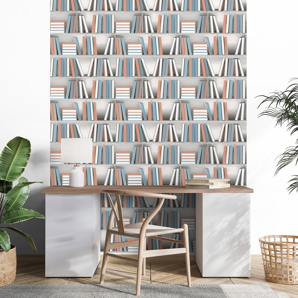 Nook Book Multi Color by Veer Decor Novelty Bookshelf Wallpaper – Veer Decor 8196-AB4
