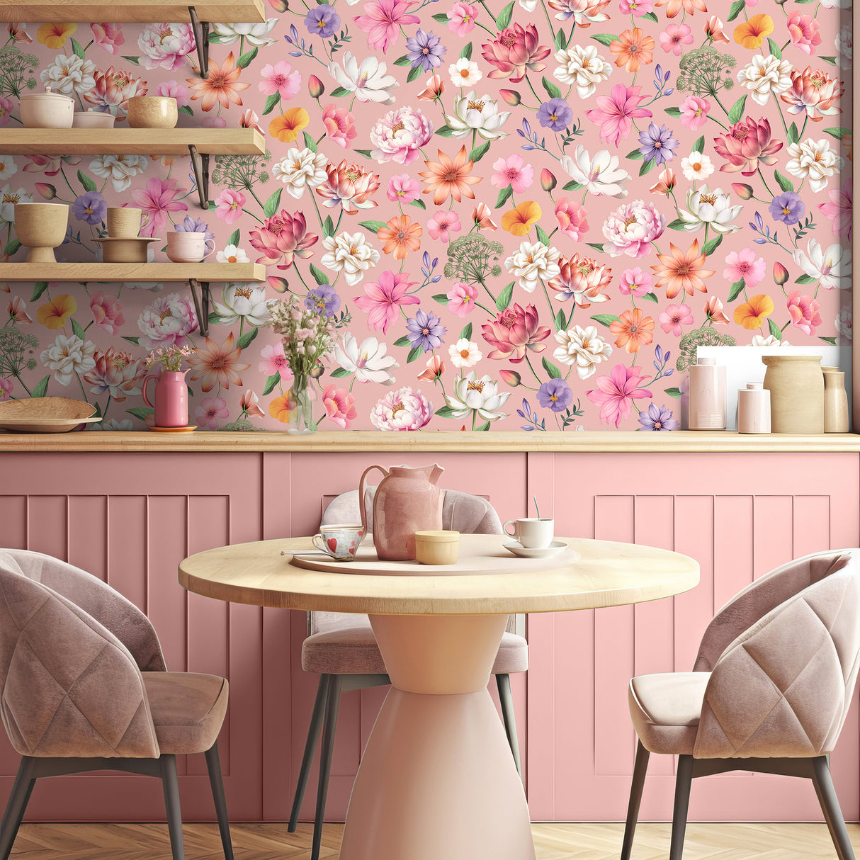 Floral Fantasia Pink by Veer Decor Floral Wallpaper – Veer Decor 8196-AC2