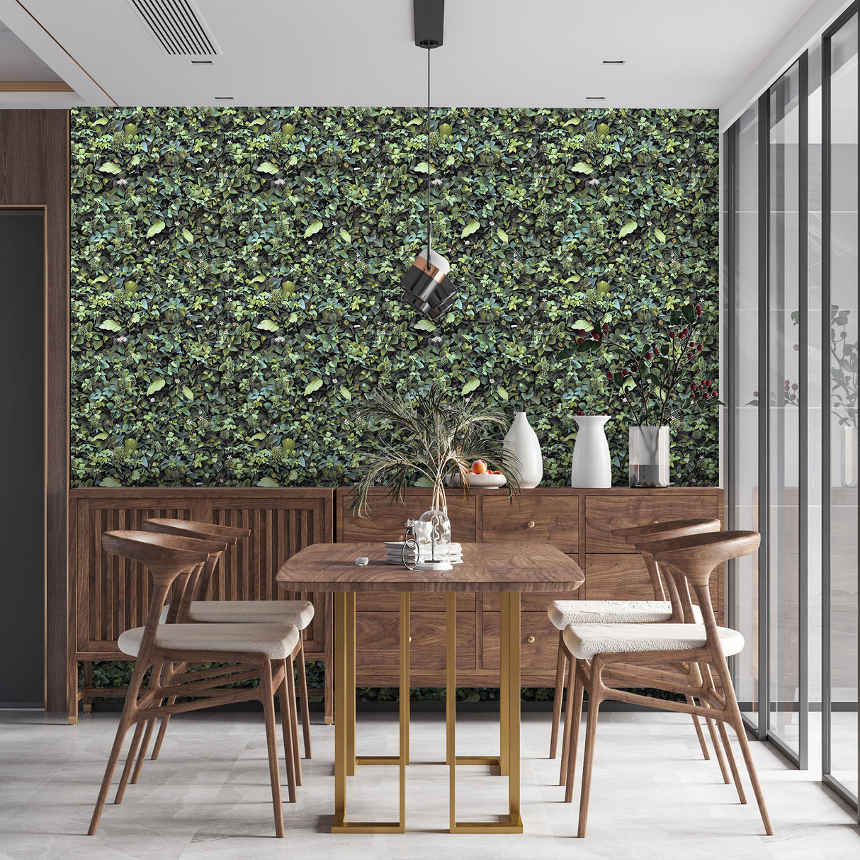 Evergreen Living Wall Green by Veer Decor Botanical Wallpaper – Veer Decor 8196-AF1