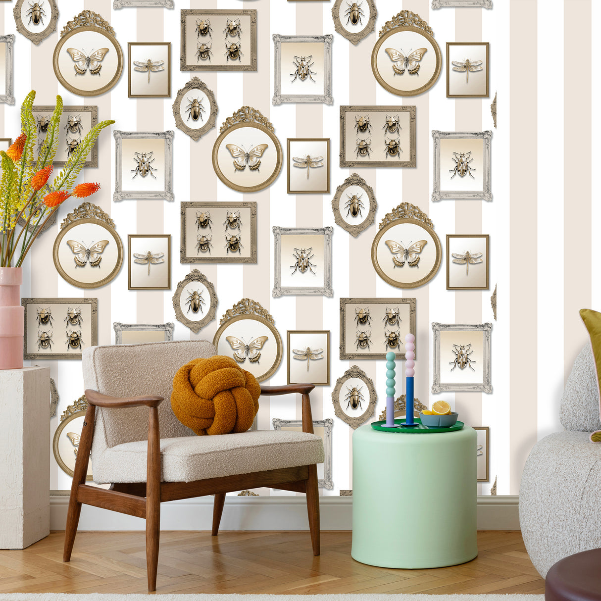 Entomology Gallery Beige by Veer Decor Novelty Wallpaper – 8196-AJ3