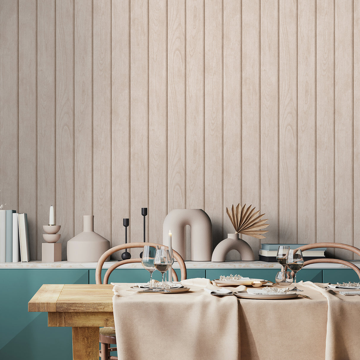 Luxe Wood Slats Maple Beige by Veer Decor Wood Slat Look Wallpaper – Veer Decor 8196-AM1