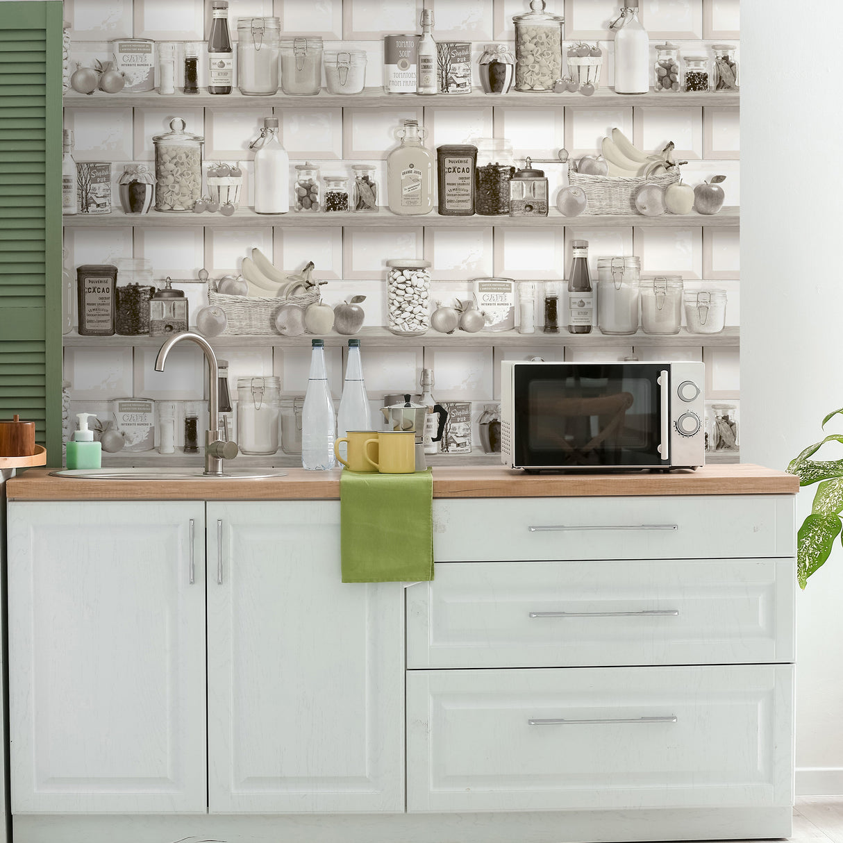 Kitchen Shelf Stories Sepia by Veer Decor Novelty Wallpaper – Veer Decor 8196-AO1