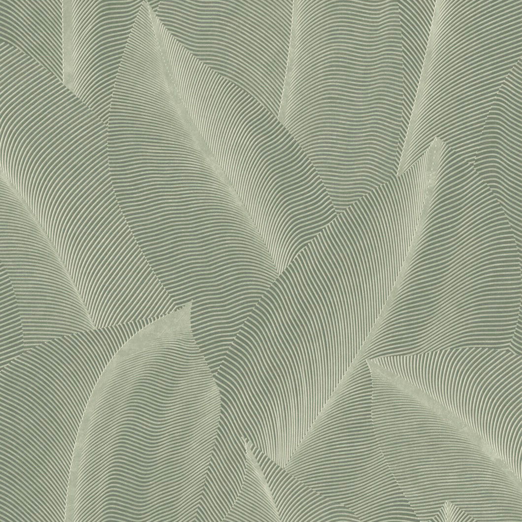 Allure Leaf Moss textured non-woven unpasted wallpaper roll and room view, SKU 8249-AB2