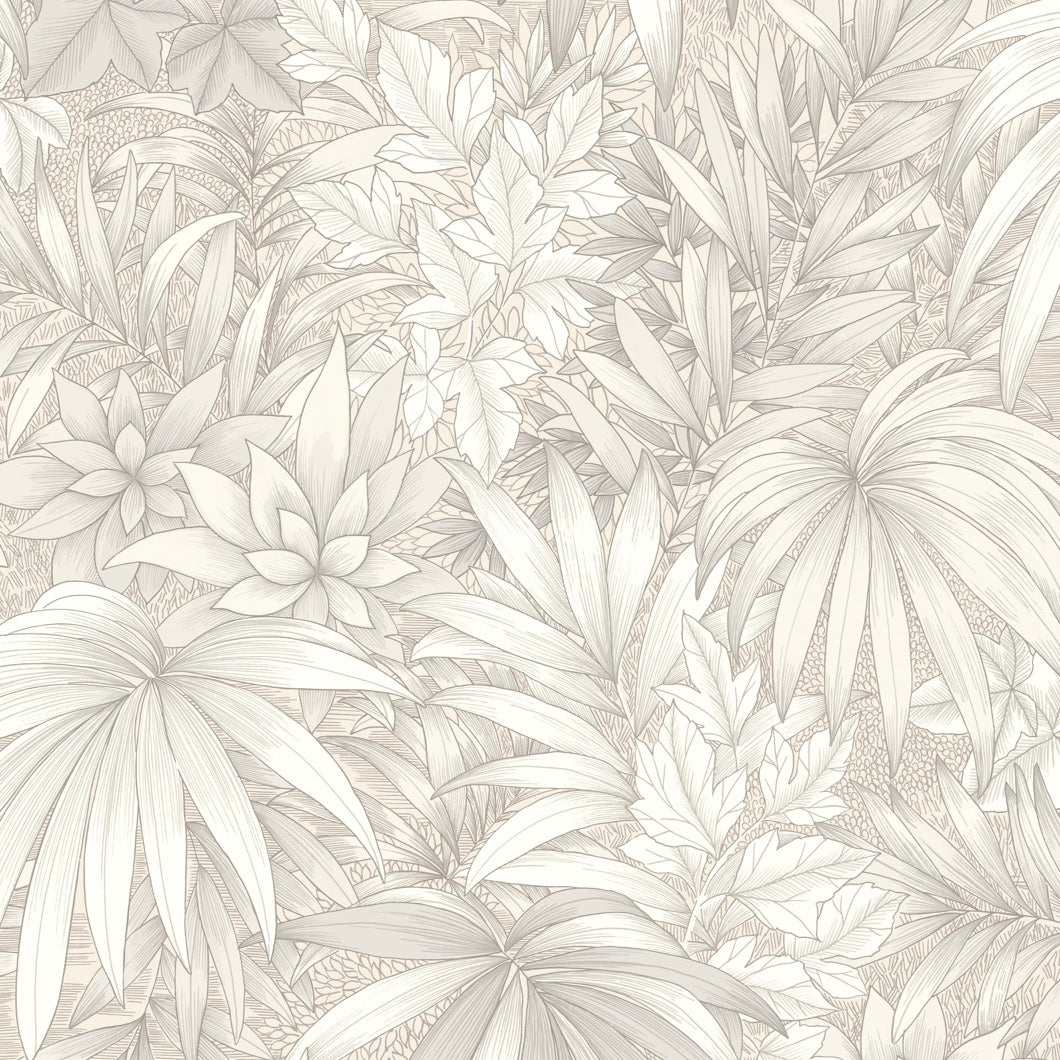 Allure Jungle White tropical foliage textured wallpaper roll