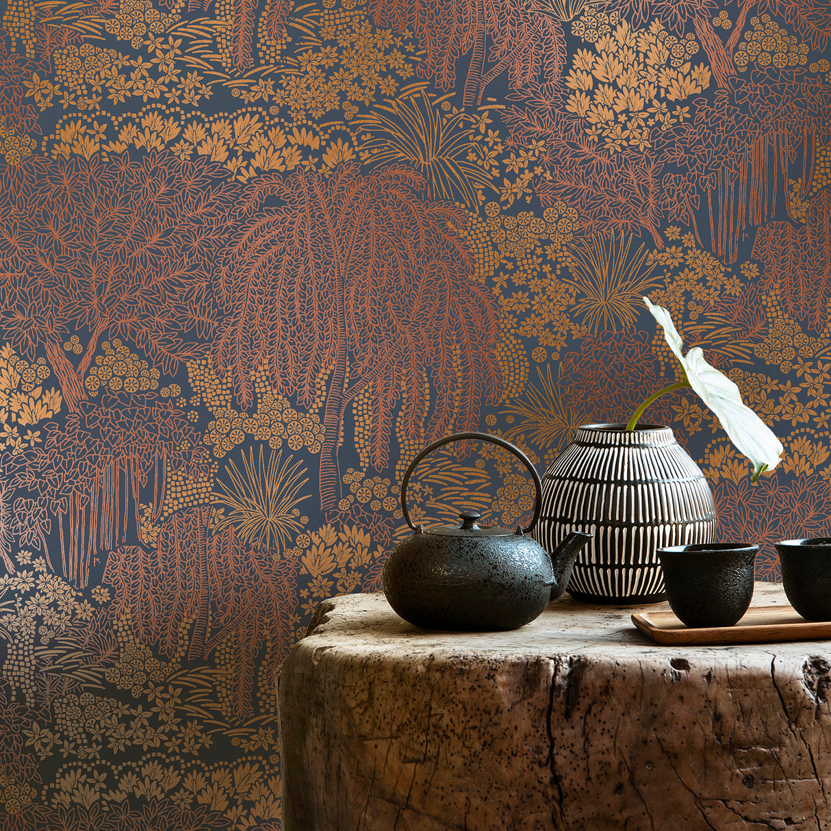 Willow Whisper Dark Blue by Nature Wallpaper – Veer Decor 8249-AF5