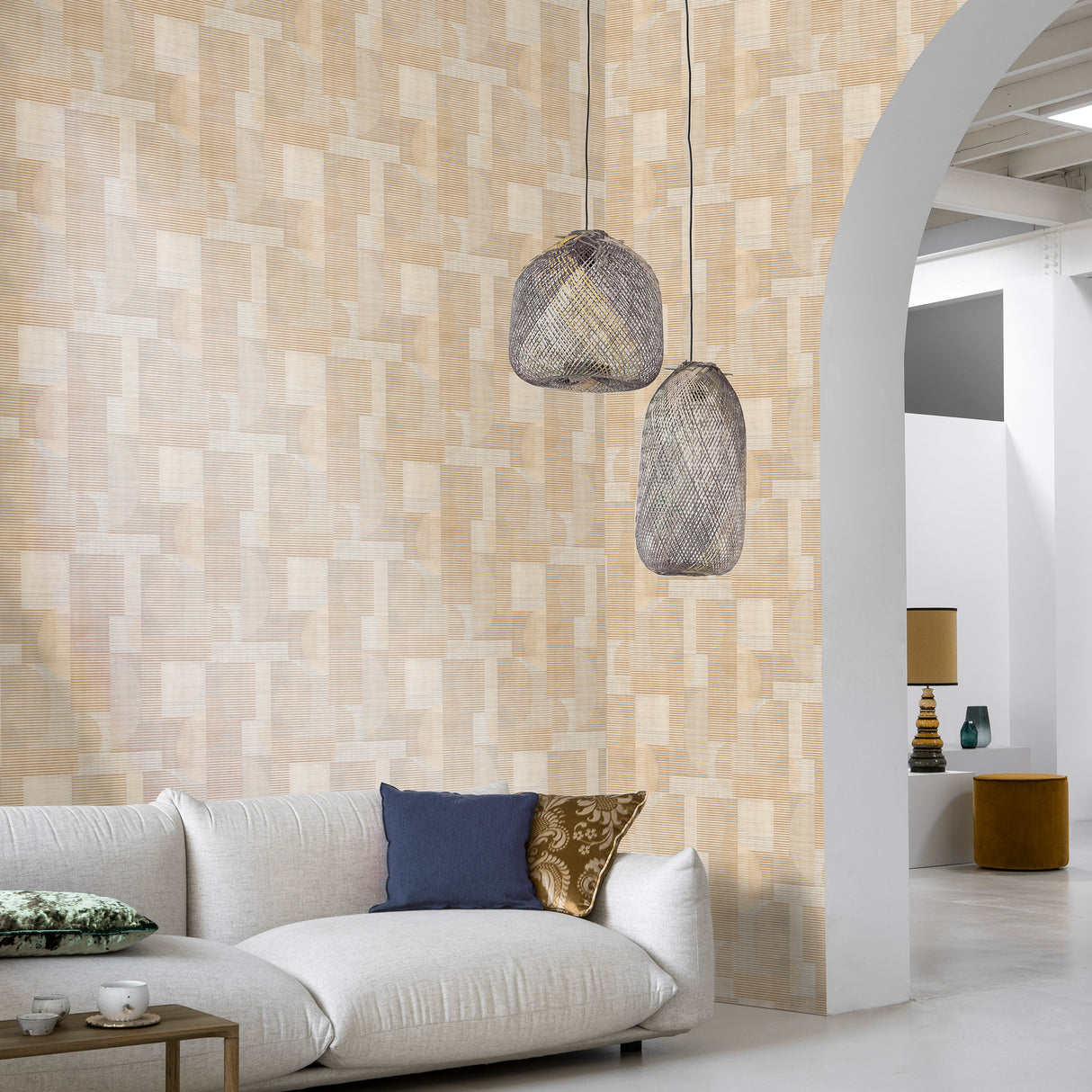 Geo Rhythm Beige by Abstract Geometric Wallpaper – Veer Decor 8249-AH2