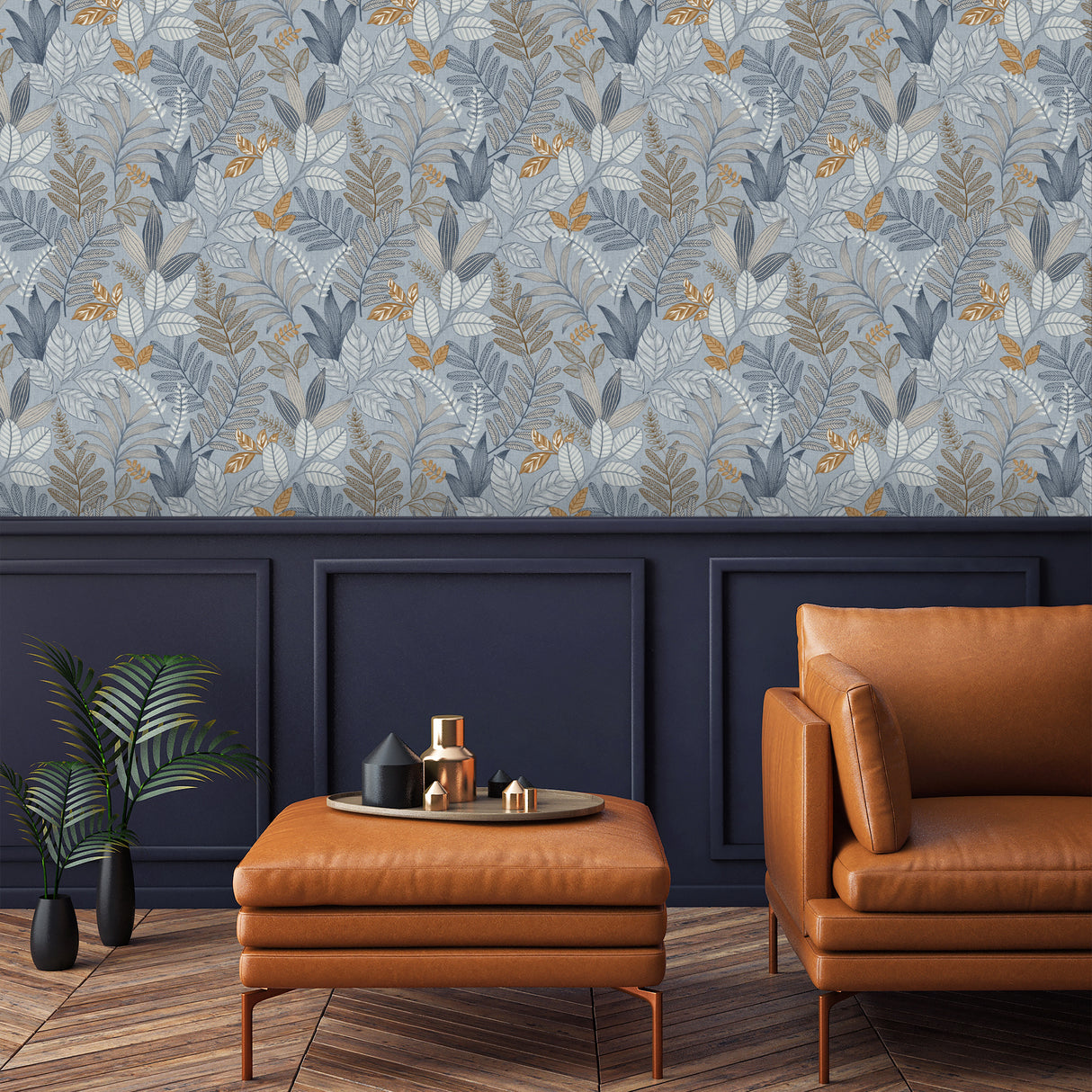 Allure Foliage Blue by Whimsical Botanical Wallpaper – Veer Decor 8249-AI4