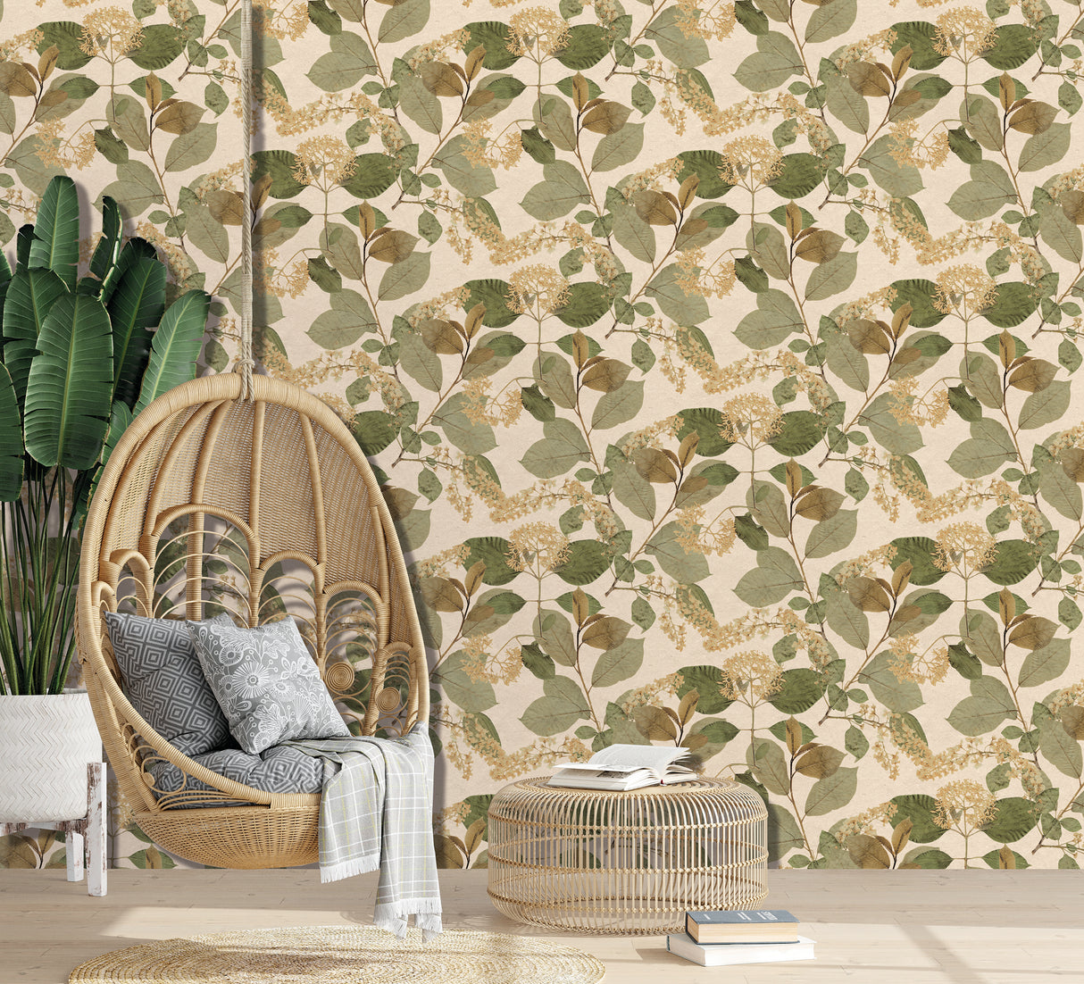 Castanum Bloom Cream Green by Veer Decor Floral Wallpaper – 8250-AC1