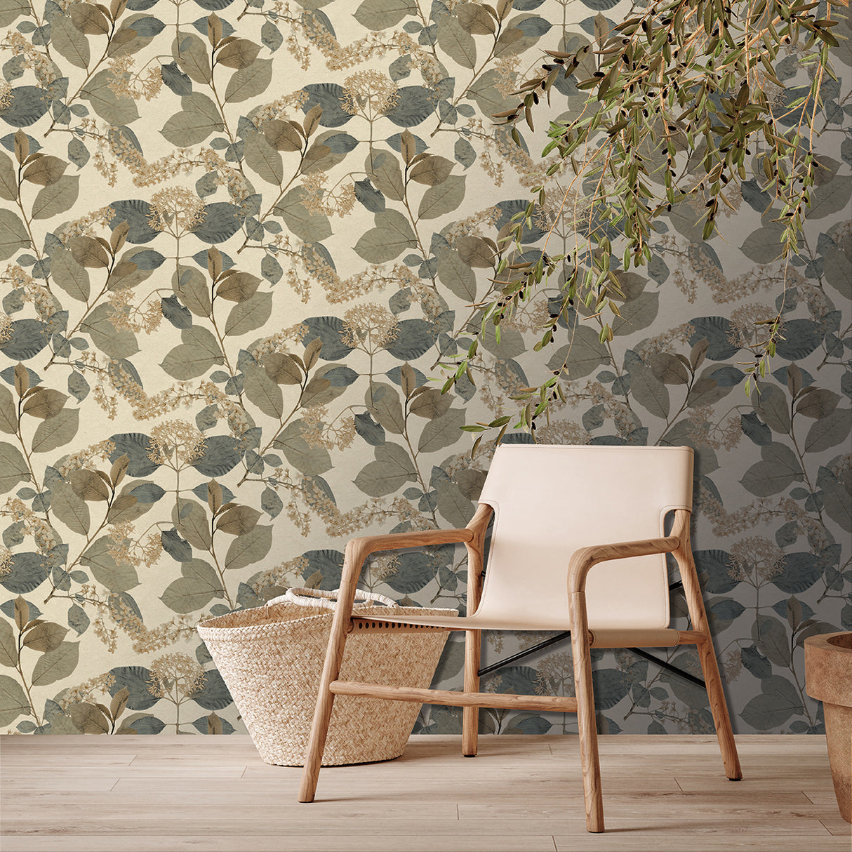 Castanum Bloom Blue Beige by Veer Decor Floral Wallpaper – Veer Decor 8250-AC3