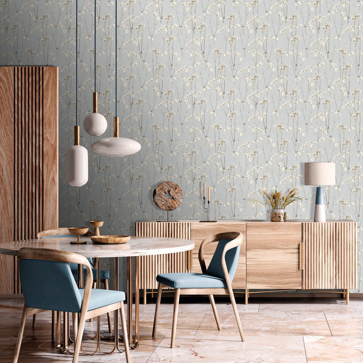 Spry Flower Cashmere Blue by Veer Decor Floral Wallpaper – Veer Decor 8250-AD2