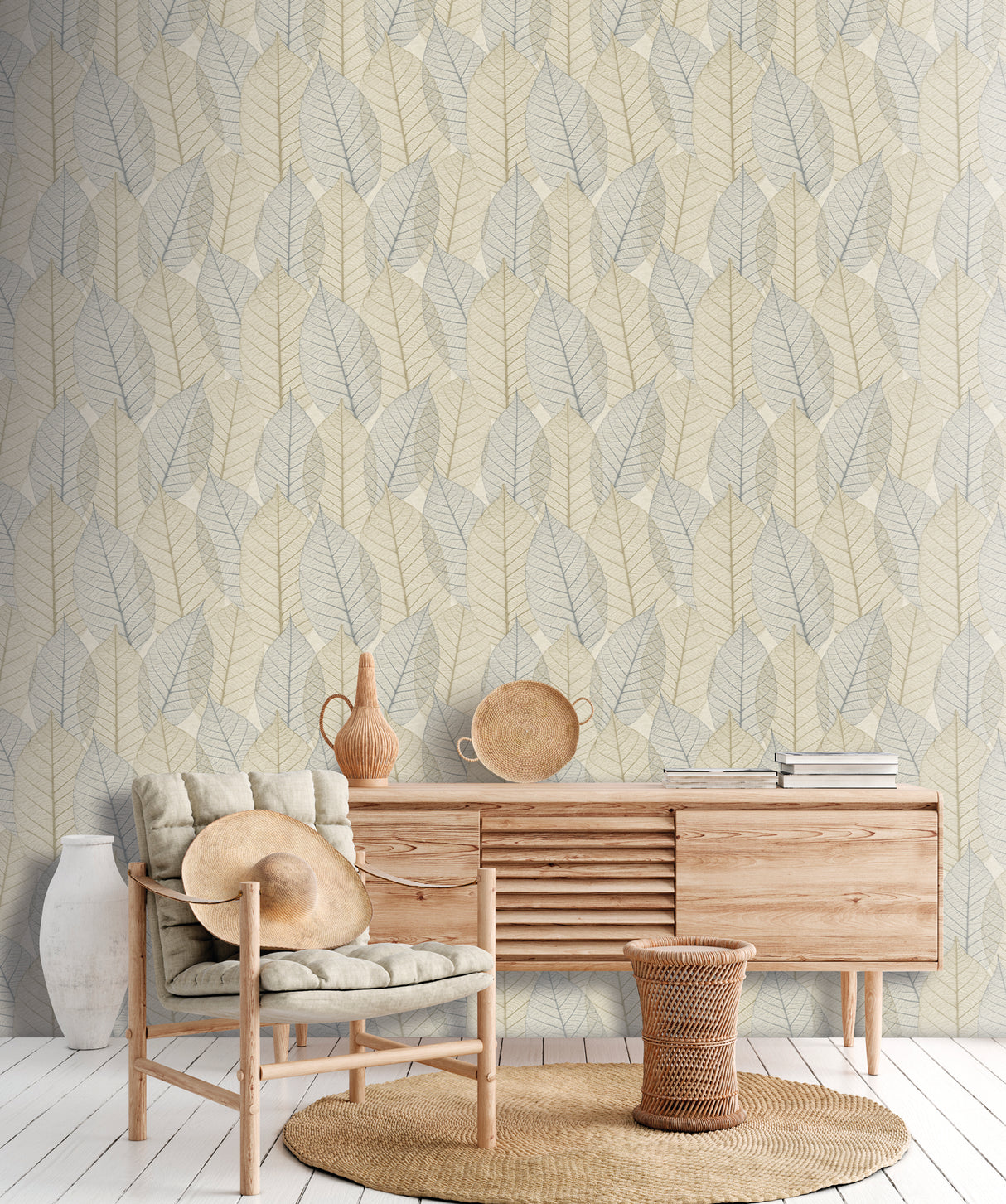 Leaf Lace Blue Beige by Veer Decor Nature Wallpaper – Veer Decor 8250-AE2