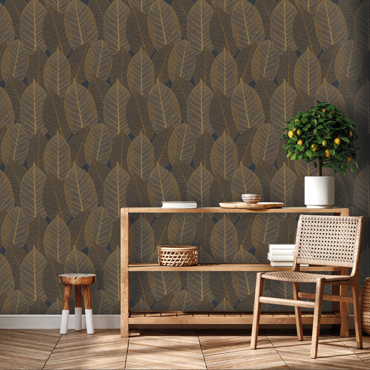 Leaf Lace Midnight Blue by Veer Decor Botanical Wallpaper – Veer Decor 8250-AE3