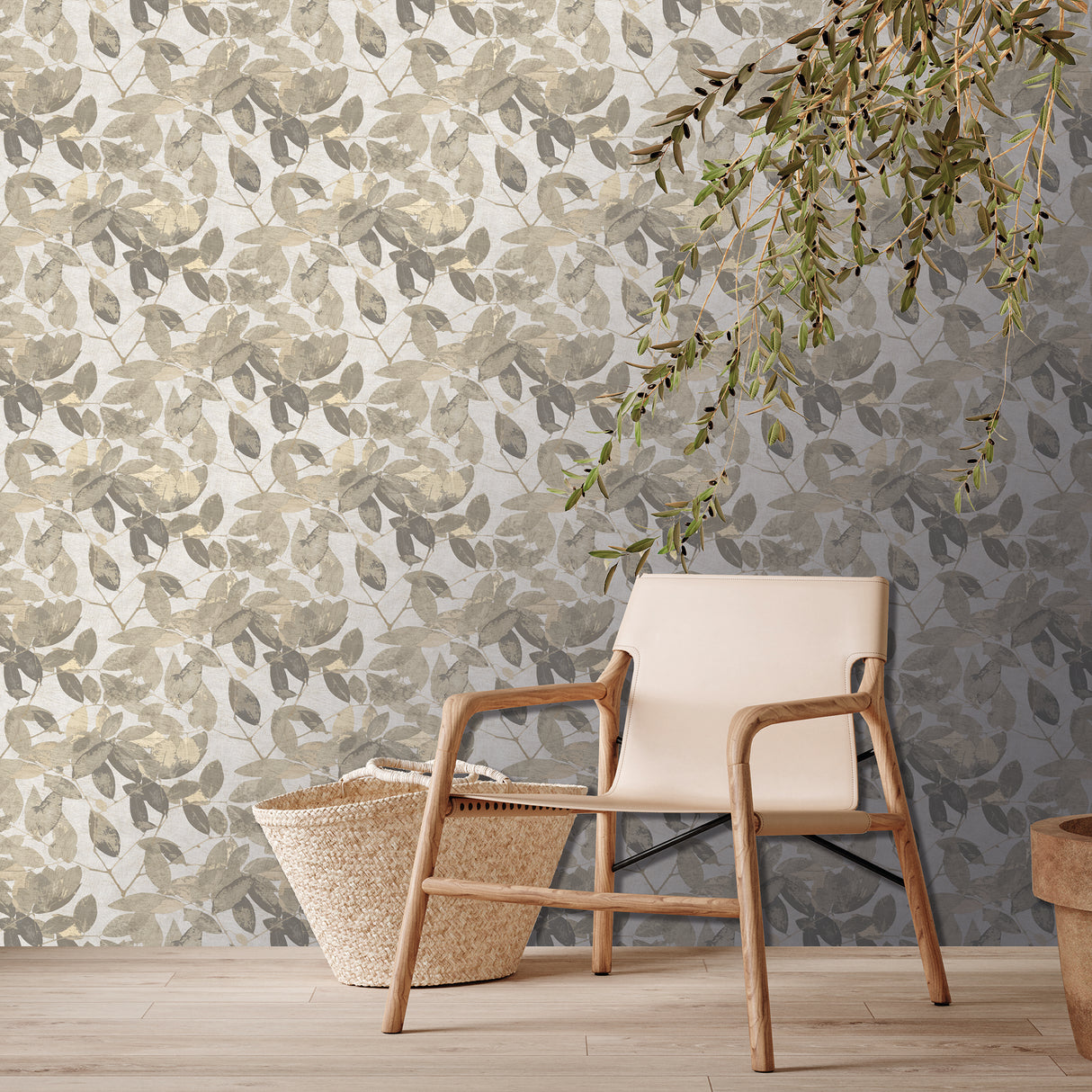 Beech Leaves Warm Taupe by Veer Decor Non-Woven Unpasted Wallpaper – 8250-AG2