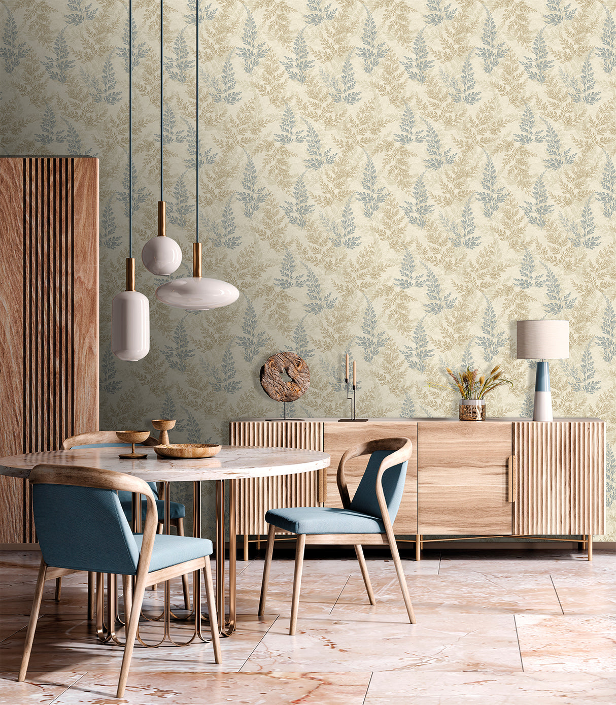 Wild Herbs Blue Beige by Veer Decor Botanical Wallpaper – Veer Decor 8250-AH2