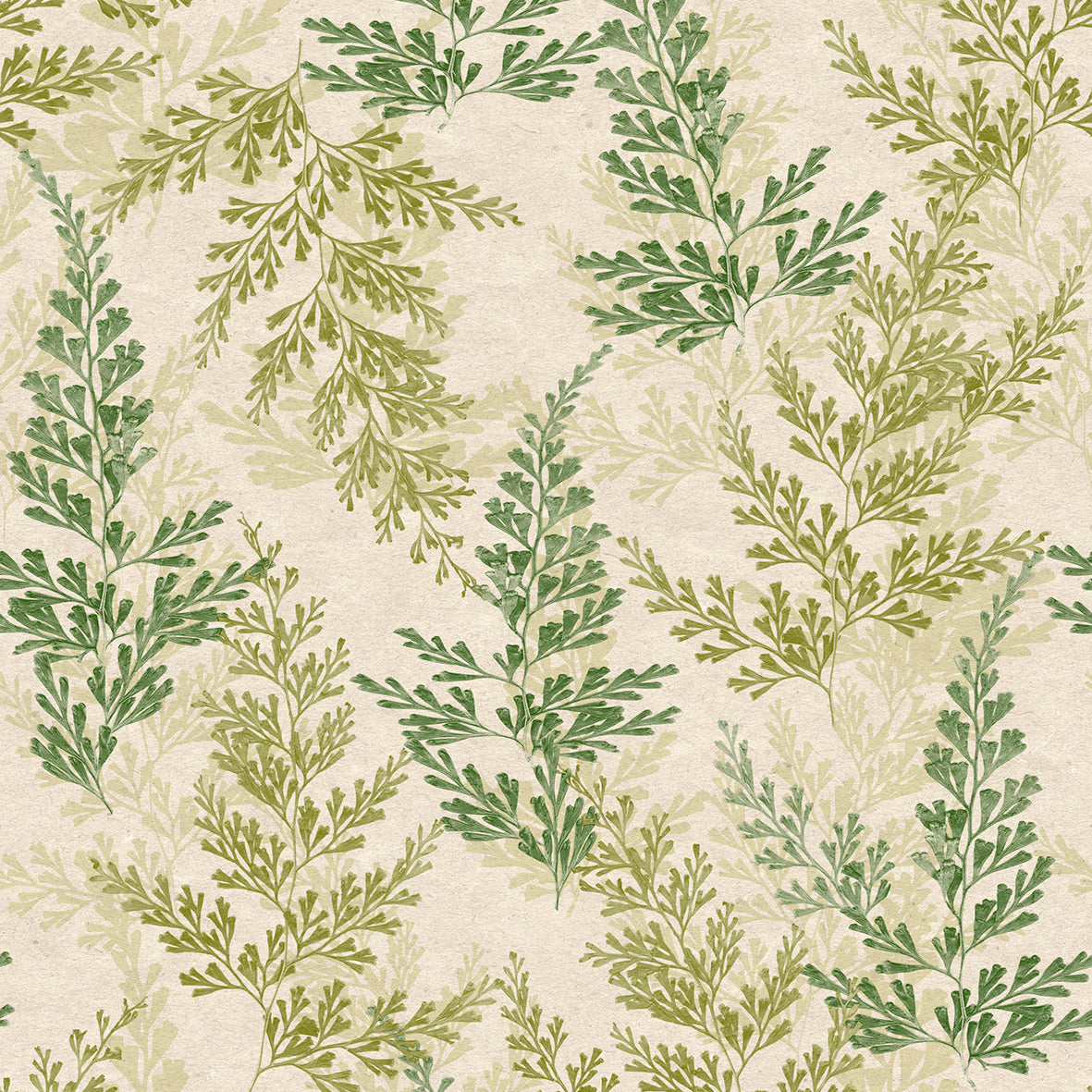 Wild Herbs Watercress Green botanical wallpaper roll with layered sprigs pattern