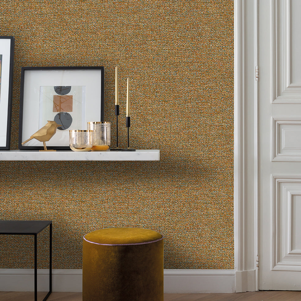 Bossanova Linen Texture Yellow by Veer Decor Faux Linen Wallpaper – Veer Decor 8251-AC4