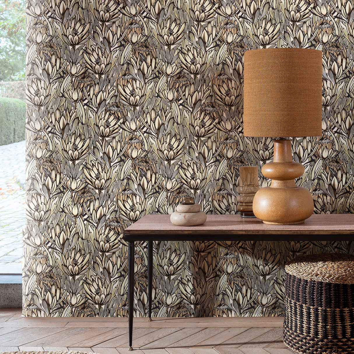 Copacabana Cream and Grey by Veer Decor Floral Wallpaper – Veer Decor 8251-AD1