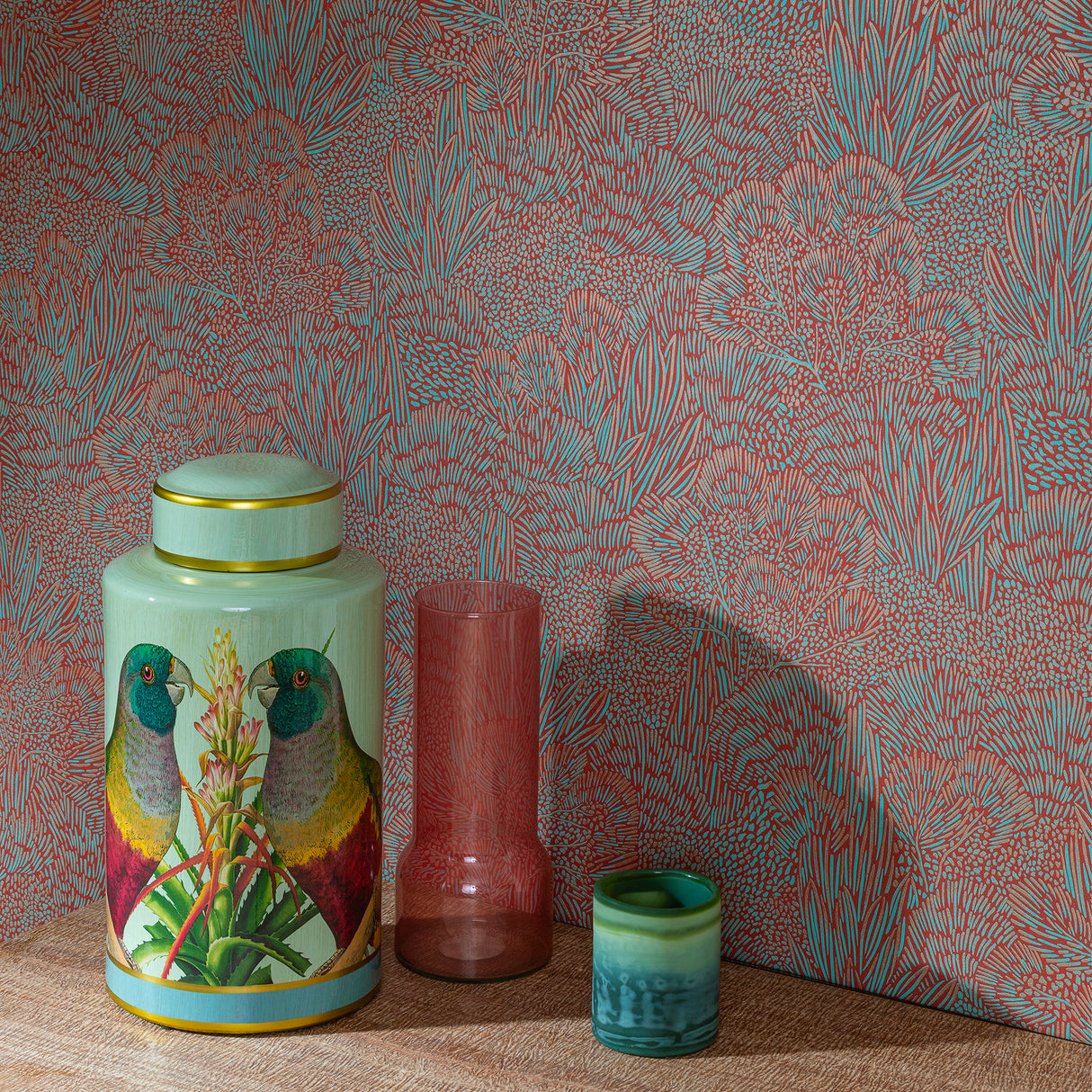 Samba Botanica Red and Blue by Veer Decor Floral Wallpaper – Veer Decor 8251-AG3
