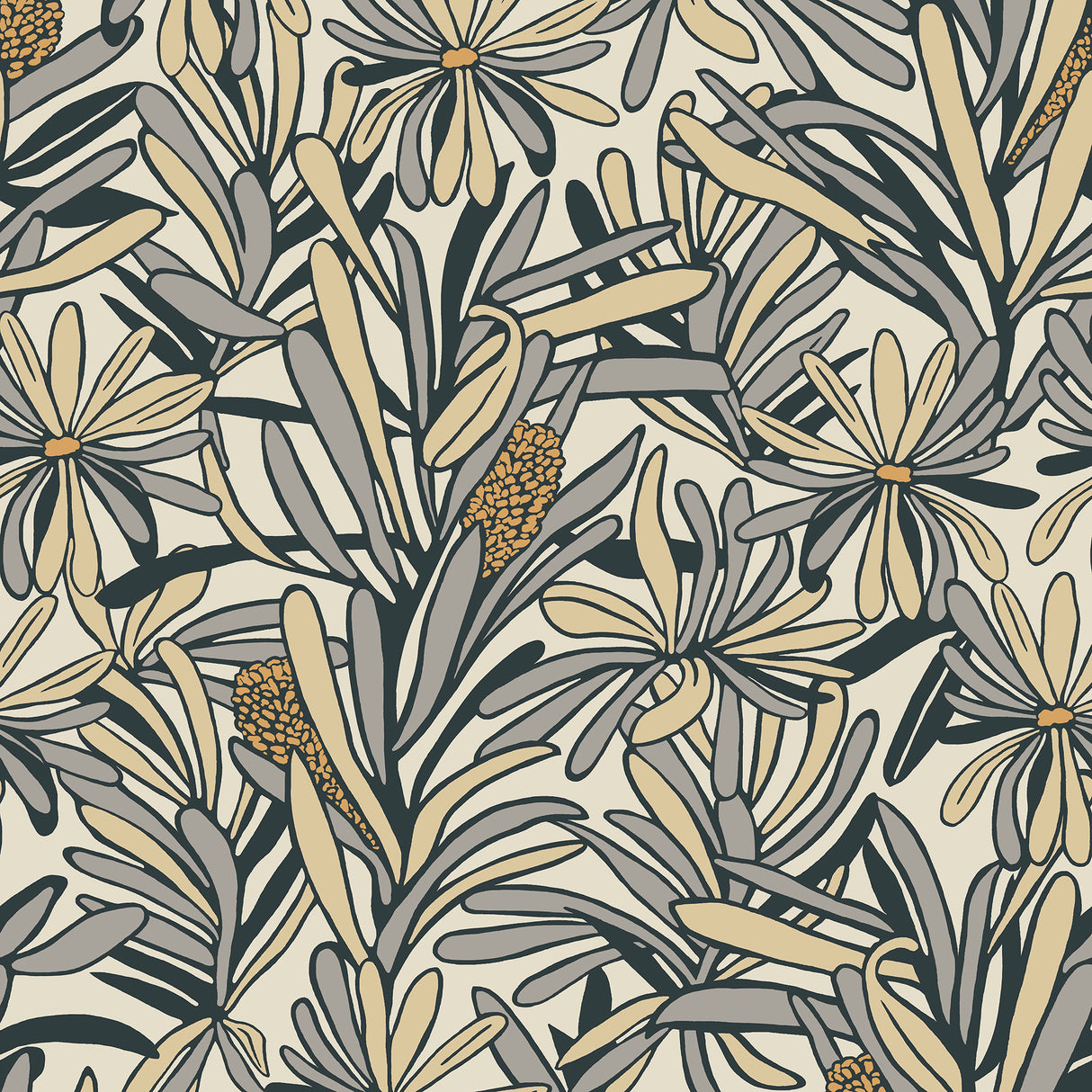 Fandango Bloom White and Grey floral non-woven wallpaper roll and pattern close-up