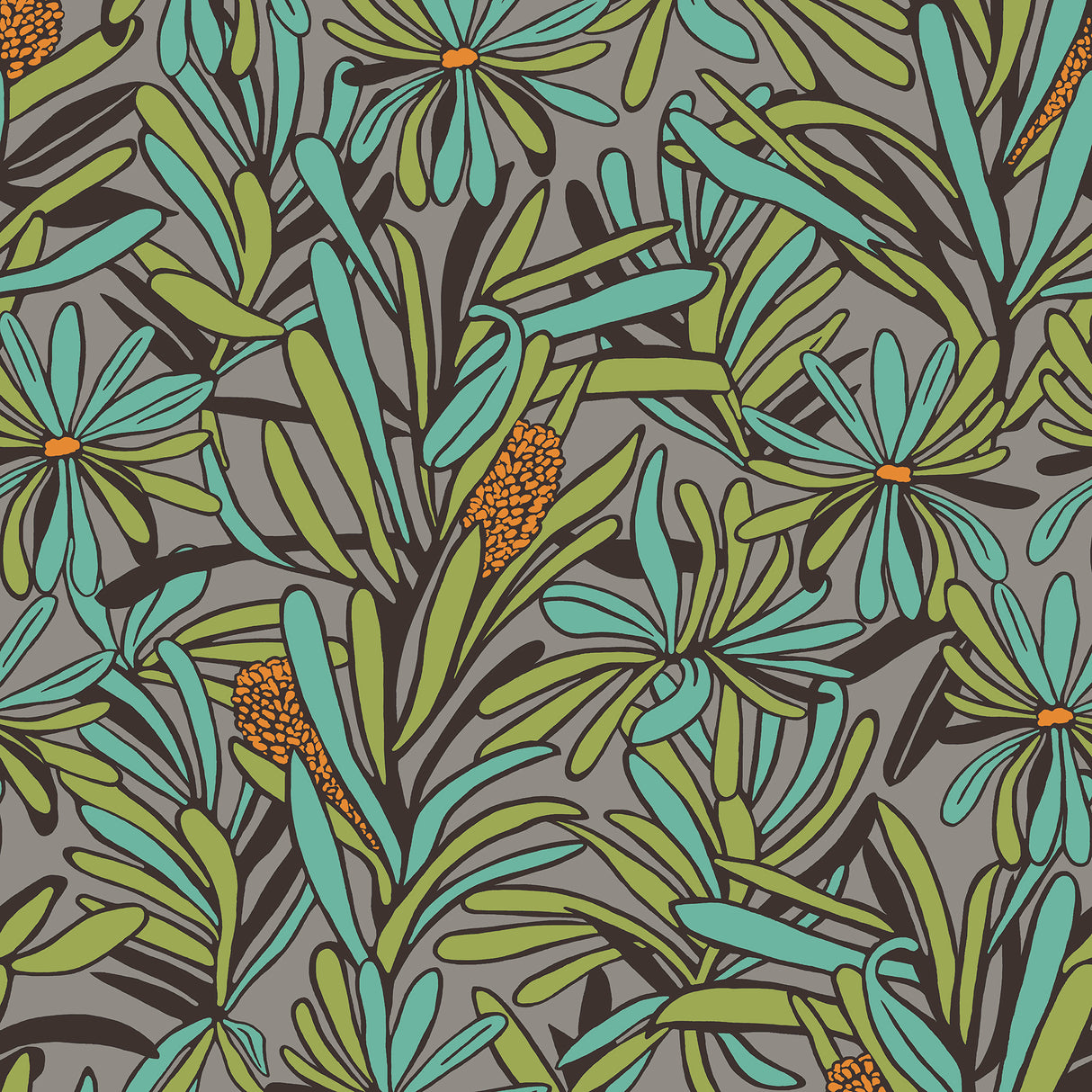 Fandango Bloom grey and orange floral non-woven wallpaper roll by Veer Decor