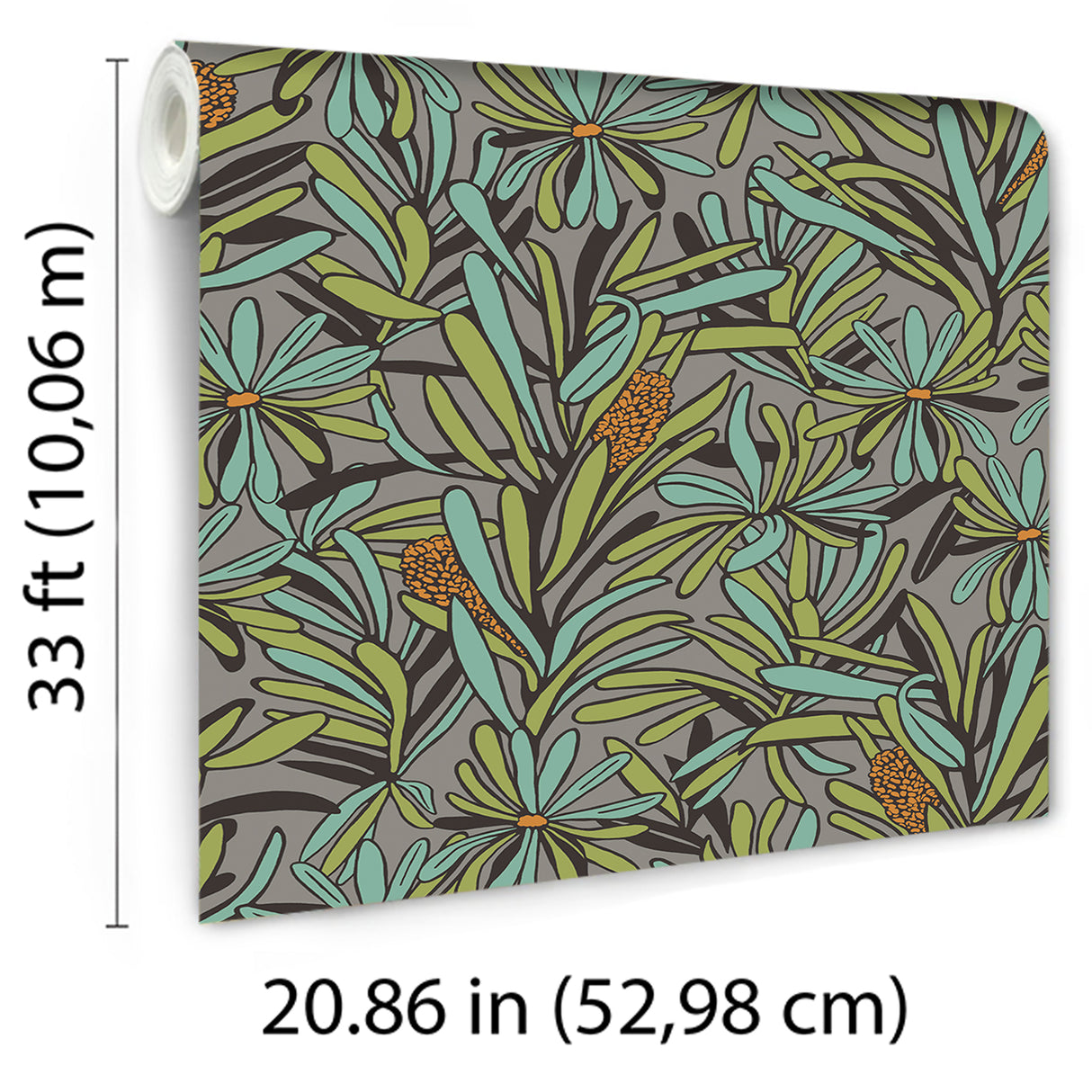 Fandango Bloom Grey and Orange by Veer Decor Floral Wallpaper – Veer Decor 8251-AH2